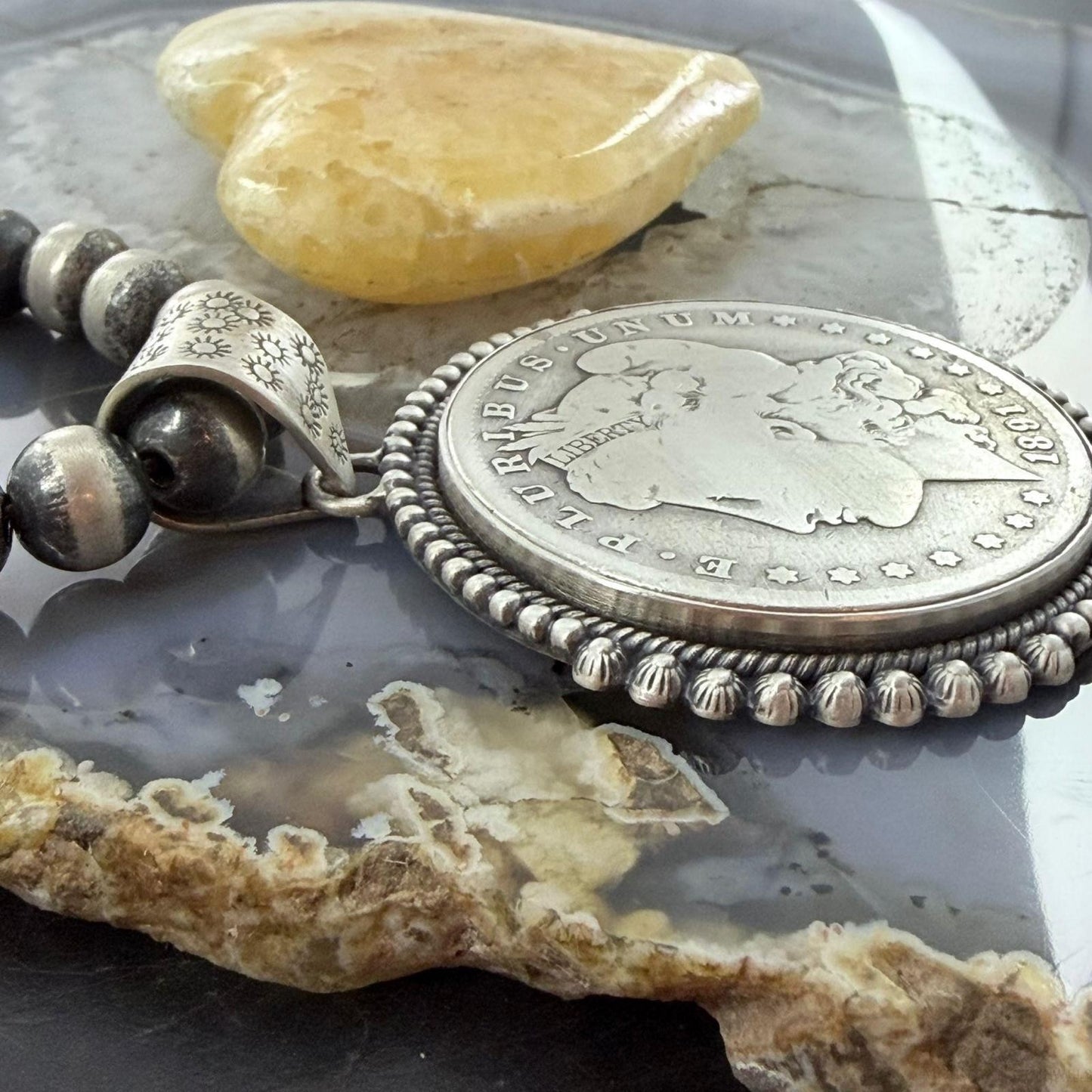 Genuine 90% Silver 1891 US Morgan Dollar Decorated Unisex Pendant