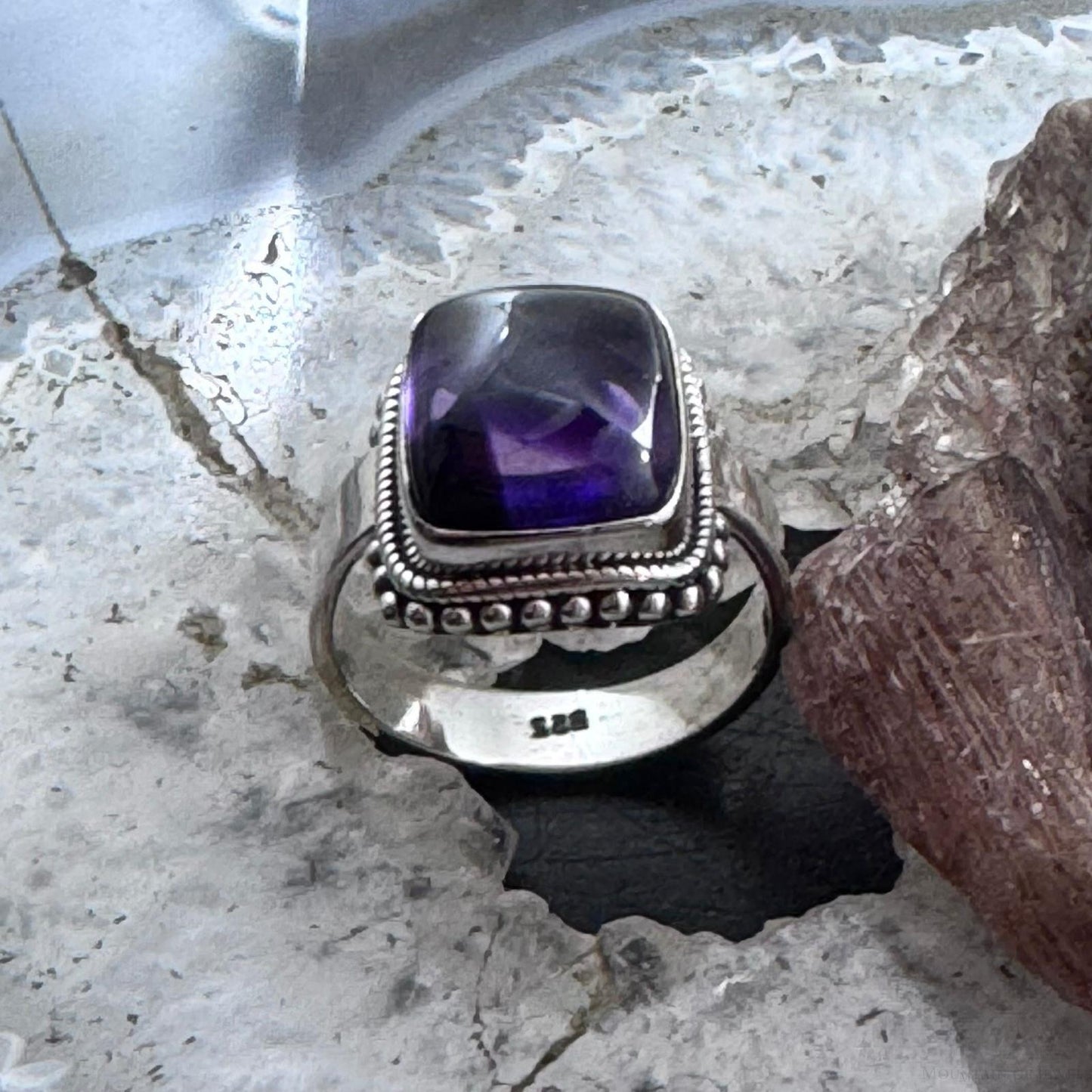 Sterling Silver Southwestern Style Square Star Amethyst Ring Size 8.75 For Women