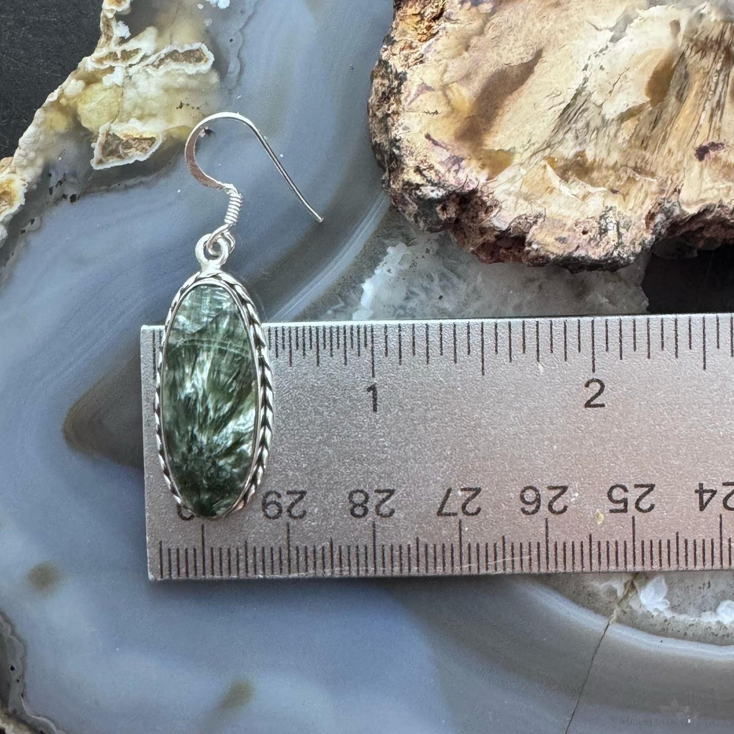 Sterling Silver Southwestern Style Elongated Oval Serpentine Dangle Earrings For Women