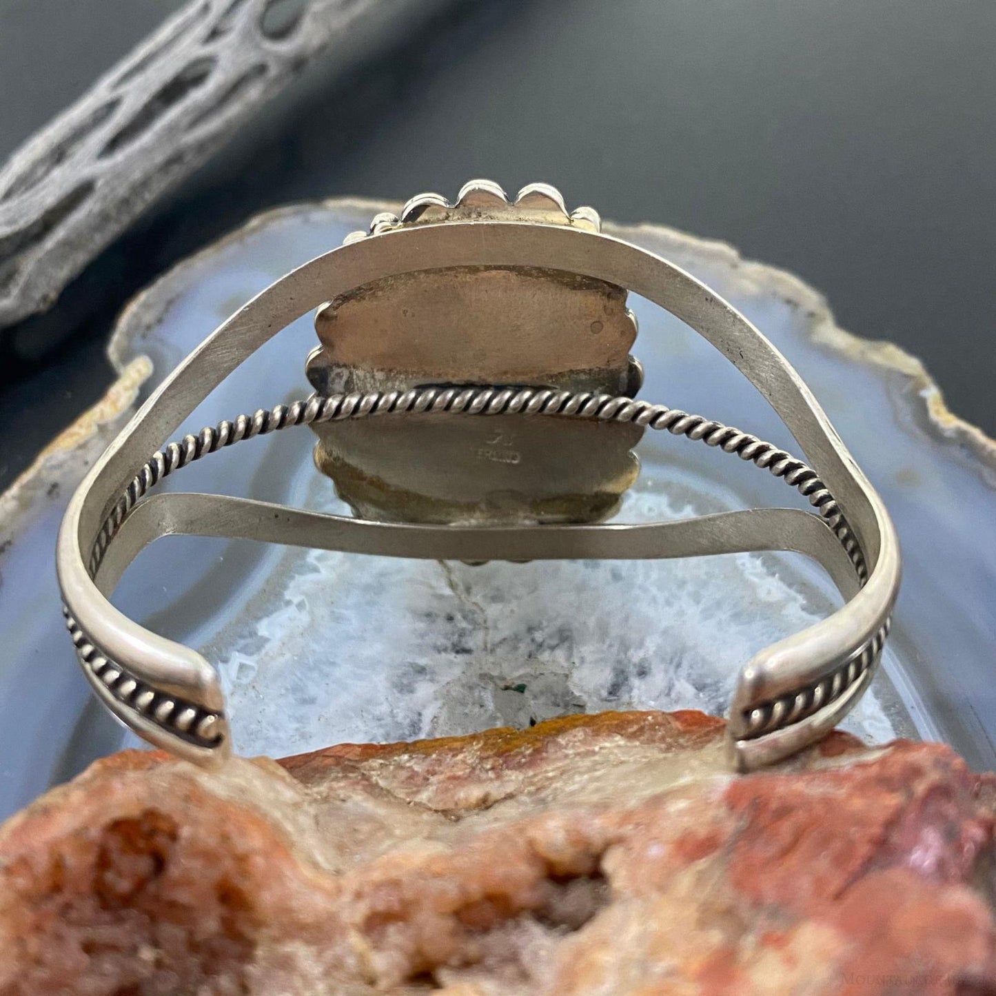 Vintage Native American Sterling Silver Turquoise Decorated Split Shank Bracelet