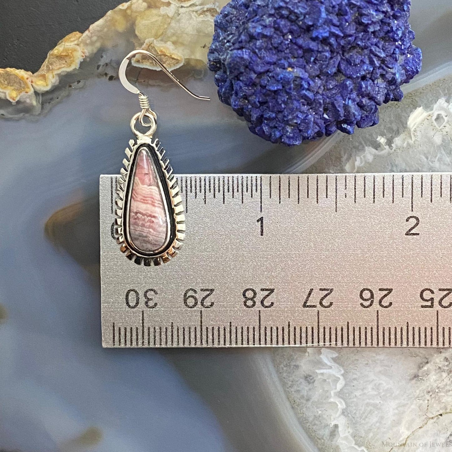 Native American Sterling Silver Teardrop Rhodochrosite Dangle Earrings For Women
