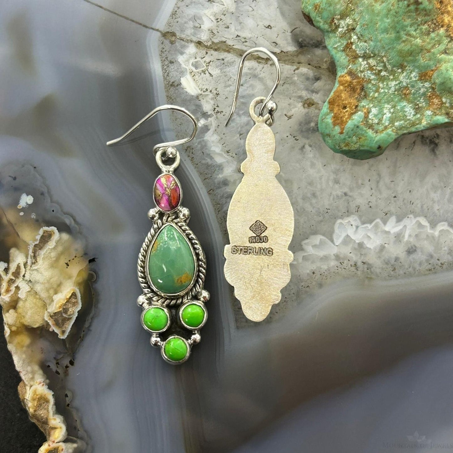Sterling Silver Southwestern Style Multistone Dangle Earrings For Women #12