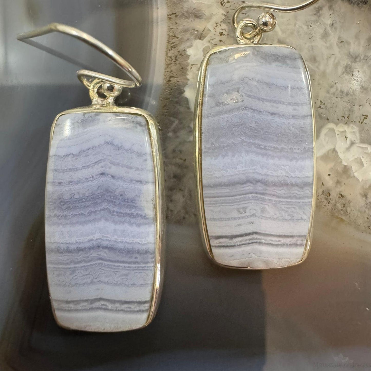 Sterling Silver Southwestern Style Lace Agate Dangle Earrings For Women