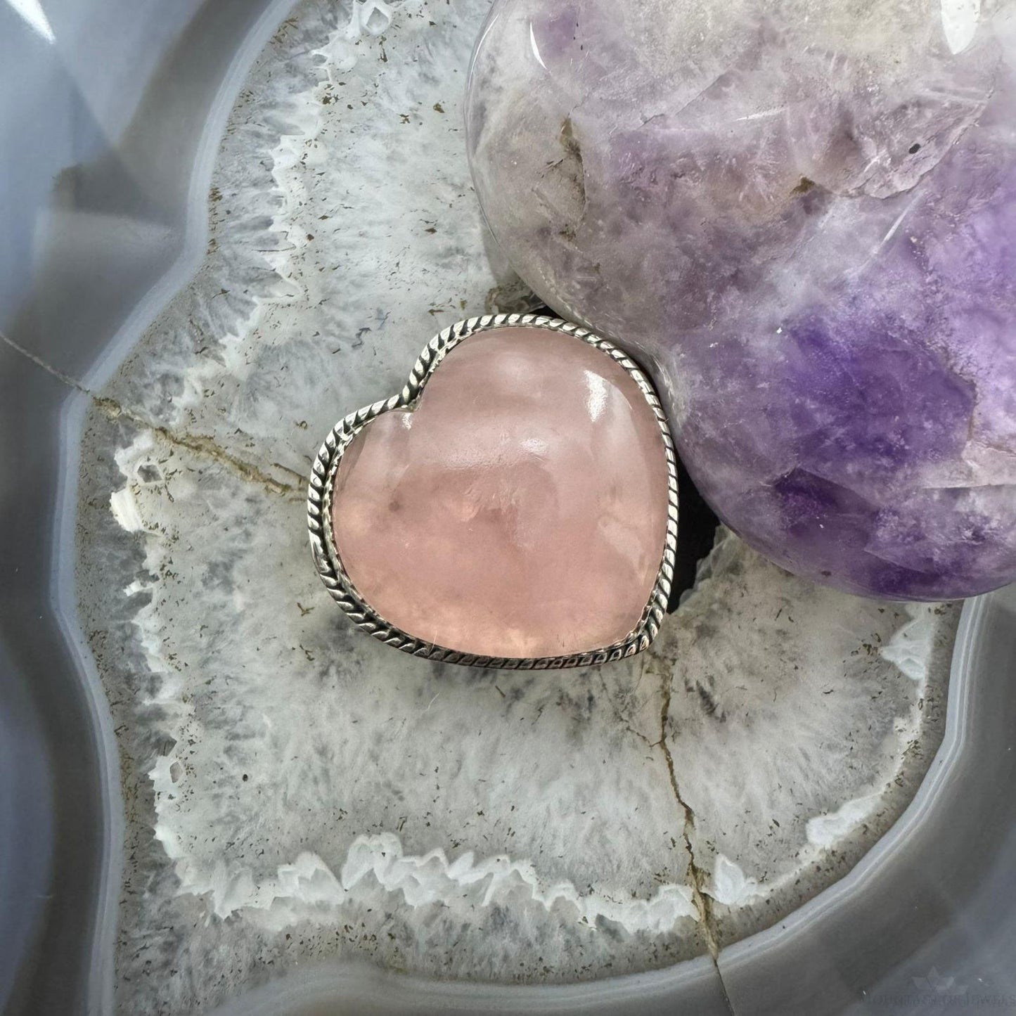 Sterling Silver Southwestern Style Pink Quartz Heart Ring For Women
