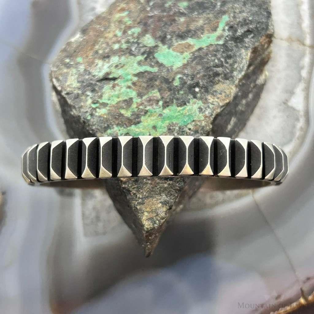 Leander Tahe Native American Sterling Silver 3D Geometric Unisex Cuff Bracelet