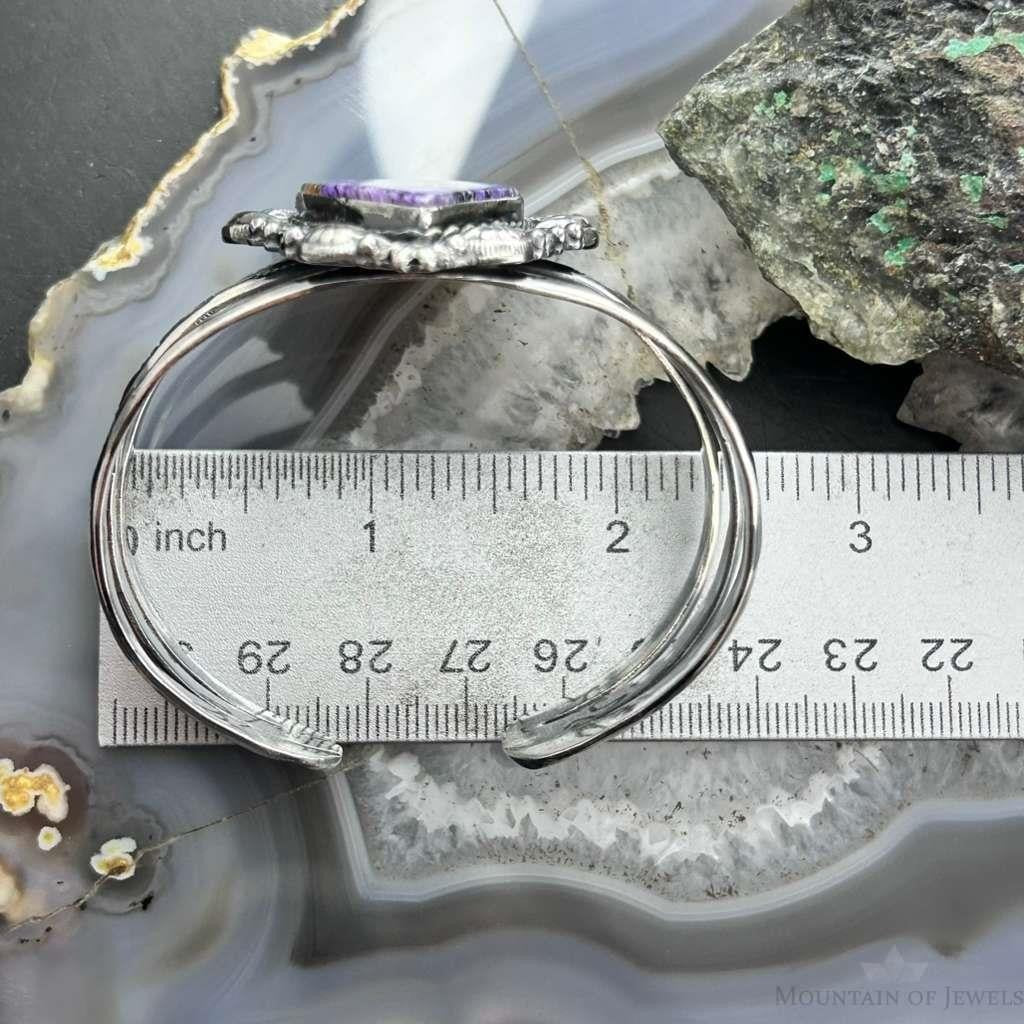 Sterling Silver Southwestern Style Teardrop Charoite Decorated Bracelet For Women