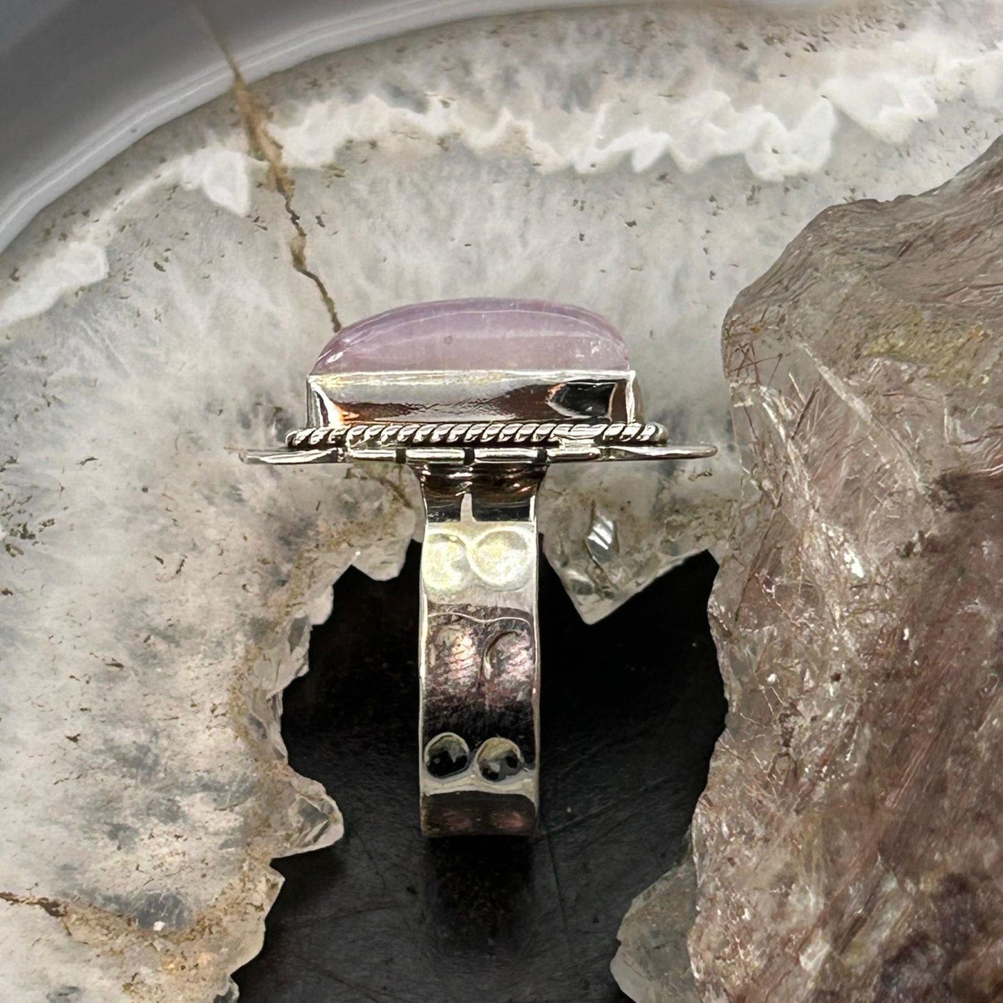 Sterling Silver Southwestern Style Pink Rainbow Decorated Bar Ring Size 7.75 For Women