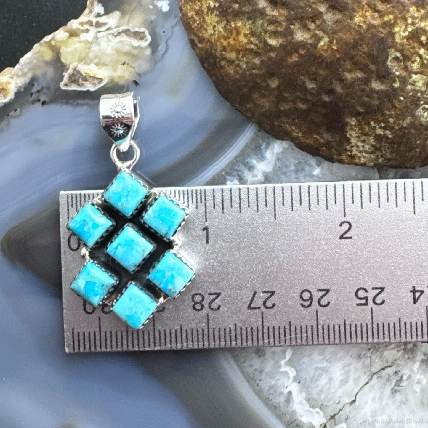 Sterling Silver Southwestern Style 7 SquareTurquoise Pendant For Women