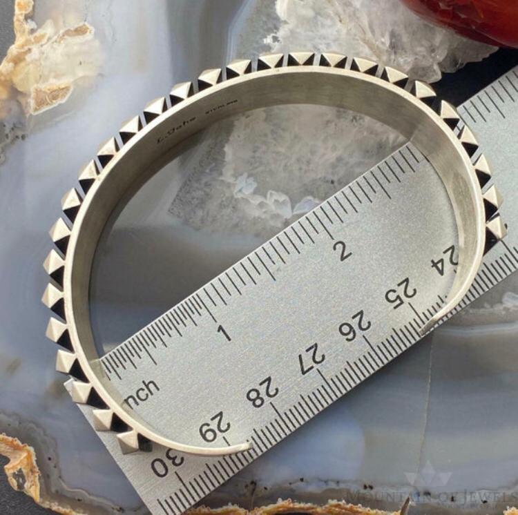 Leander Tahe Native American Sterling Silver Heavy Geometric Bracelet For Men