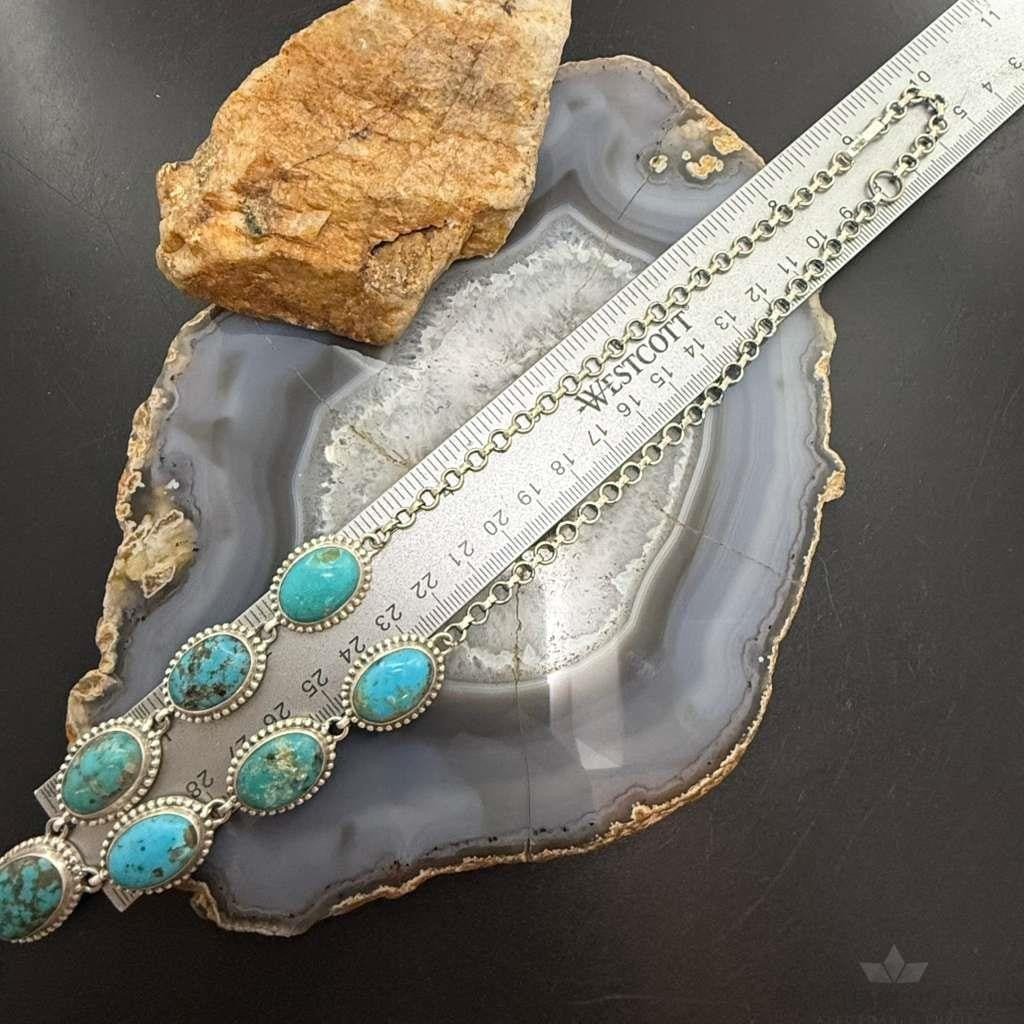 Sterling Silver Southwestern Style Oval Kingman Turquoise Lariat 28" Necklace For Women