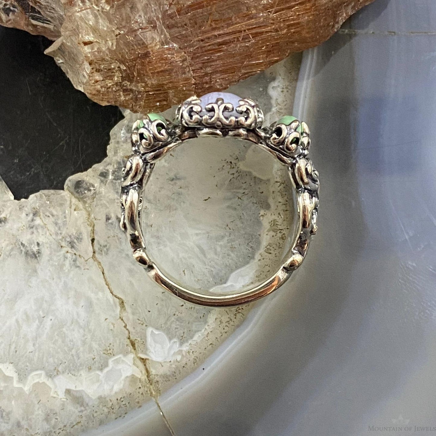 Carolyn Pollack Southwestern Style Sterling Silver Blue Lace Agate & Green Variscite Ring For Women