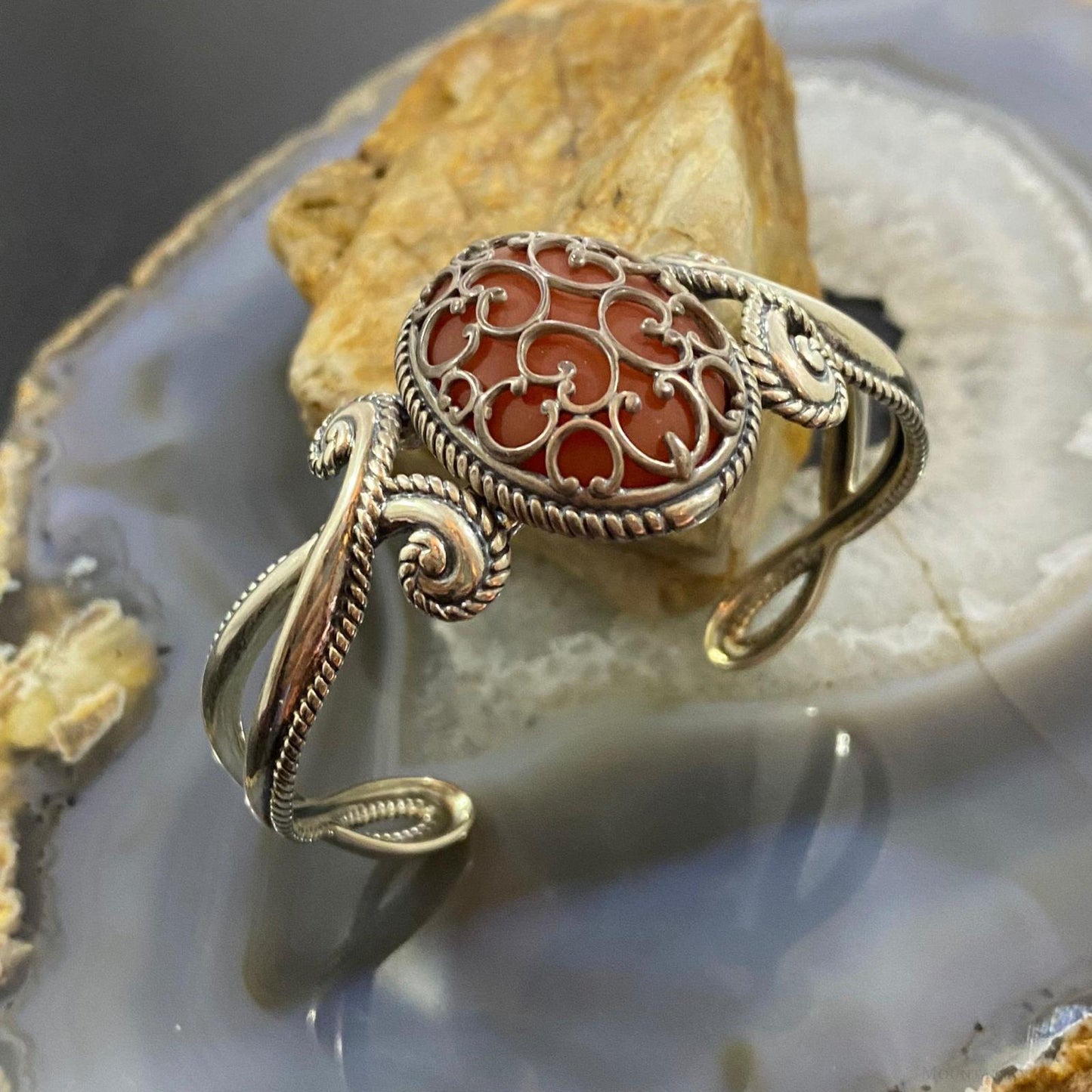 Carolyn Pollack Sterling Silver Frosted Orange Agate Decorated Bracelet For Women