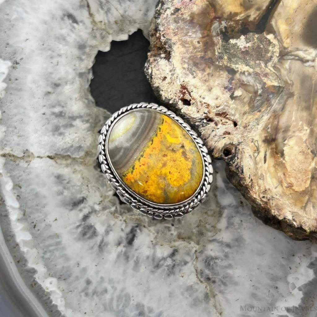 Sterling Silver Southwestern Style Oval Yellow Jasper Decorated Ring Size 6.75 For Women