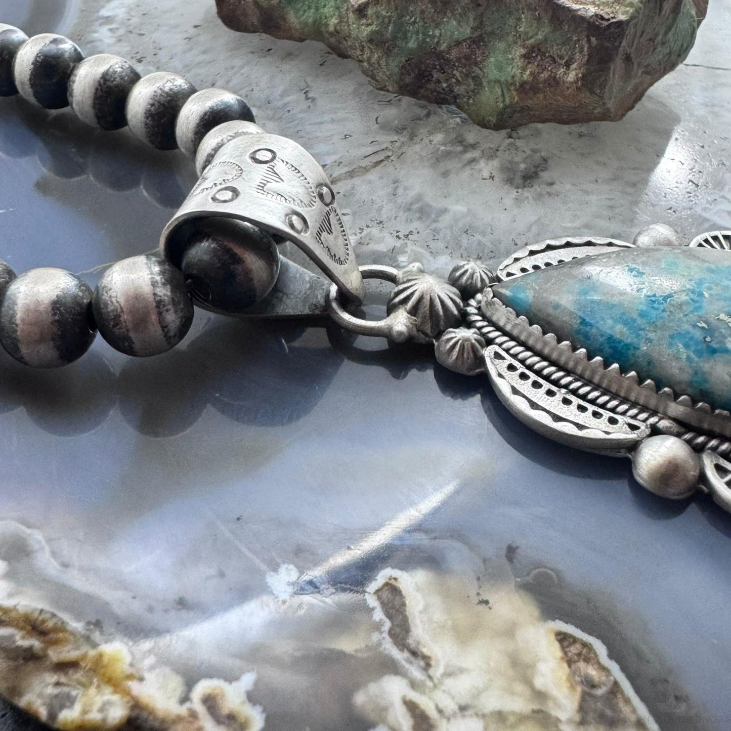 Sterling Silver Southwestern Style Teardrop Iranian Turquoise Decorated Pendant For Women
