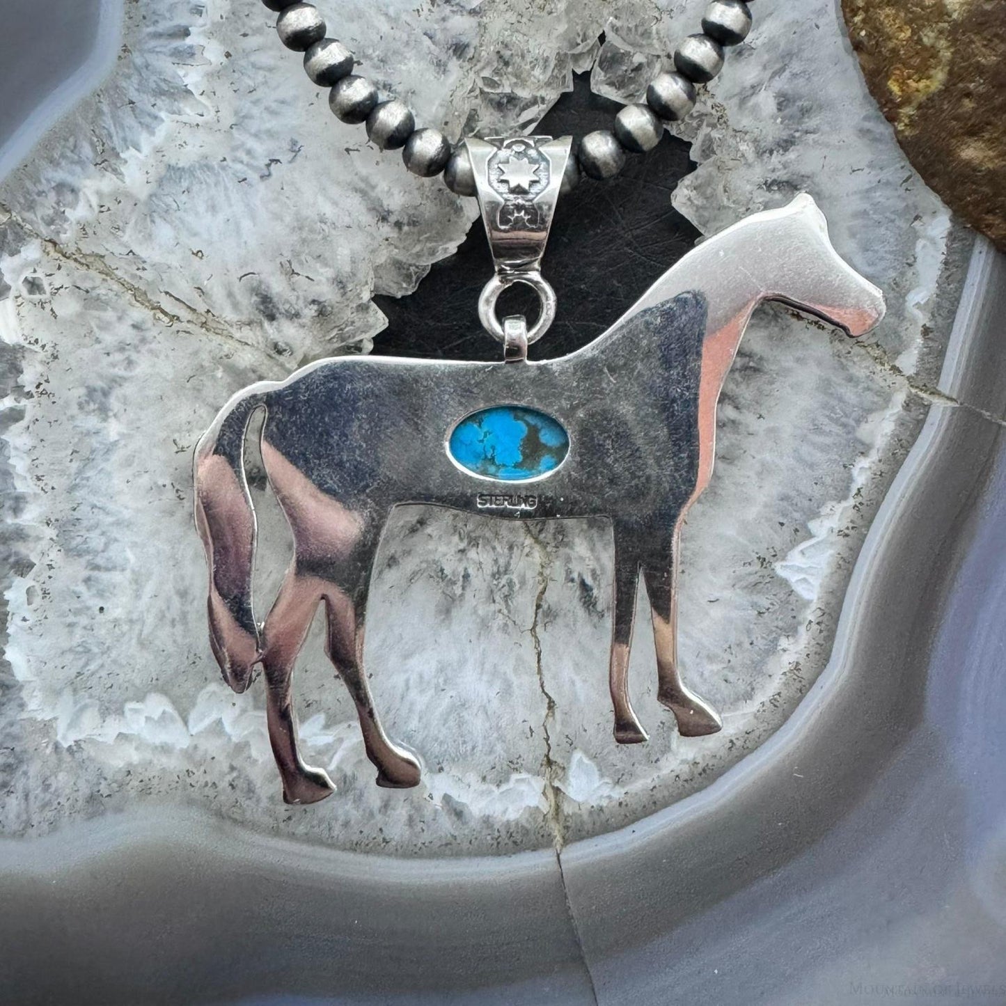 Sterling Silver Turquoise Stamped Indigenous Symbols Horse Unisex Pendant