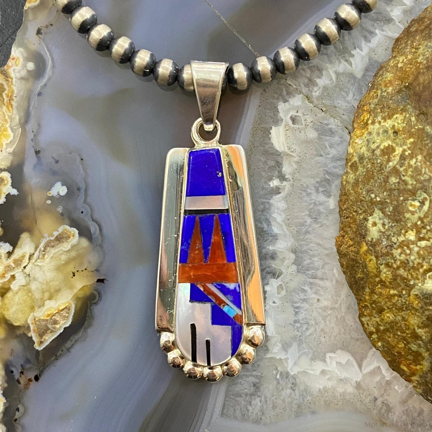 Raylan & Patty Edaakie Zuni Sterling Silver Lapis & MOP Inlay Pendant For Women