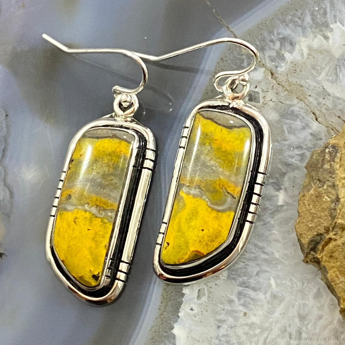 Native American Sterling Silver Bumblebee Jasper Dangle Earrings For Women