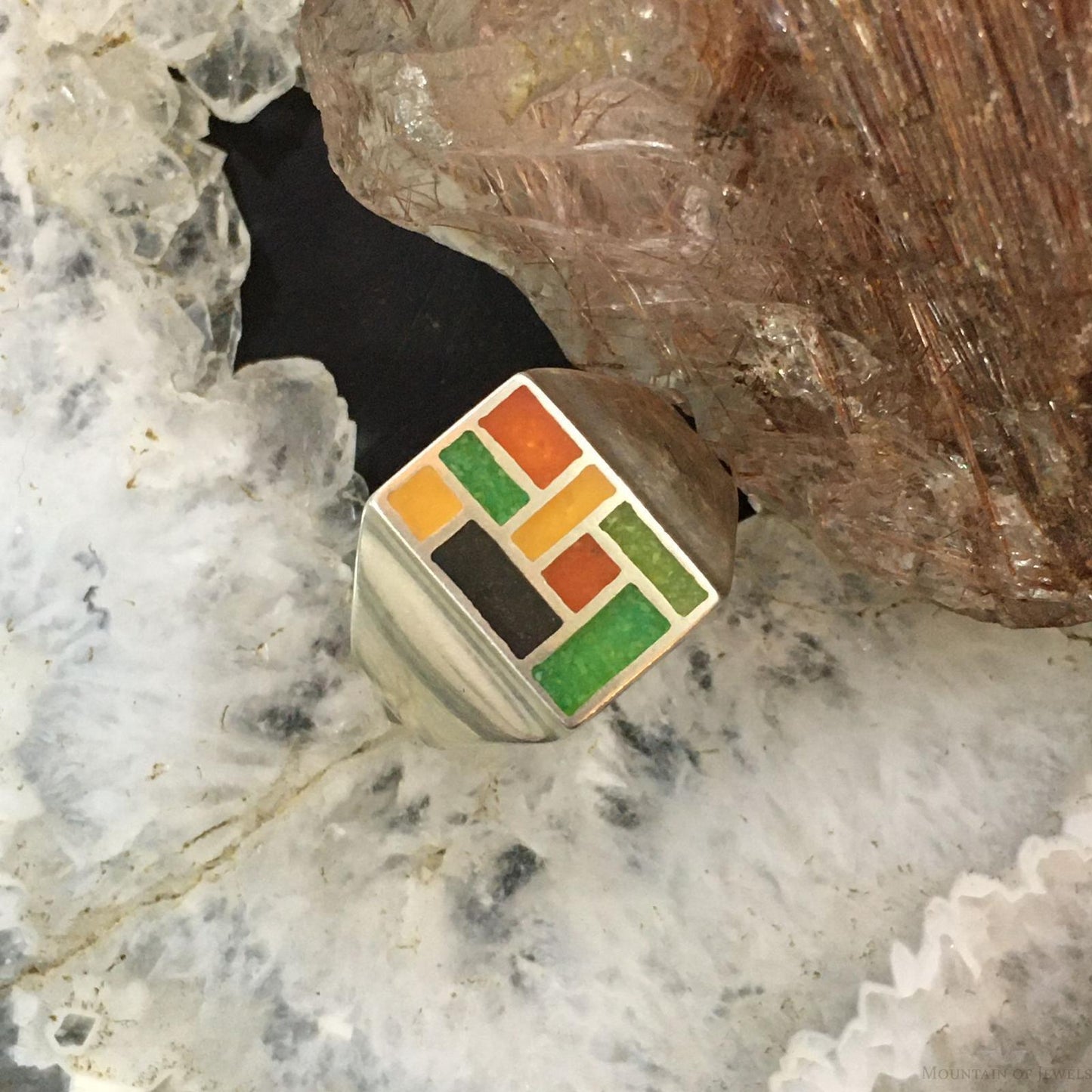 Carolyn Pollack Southwestern Style Sterling Silver Multi-gemstone Chip Inlay Shield Ring For Women
