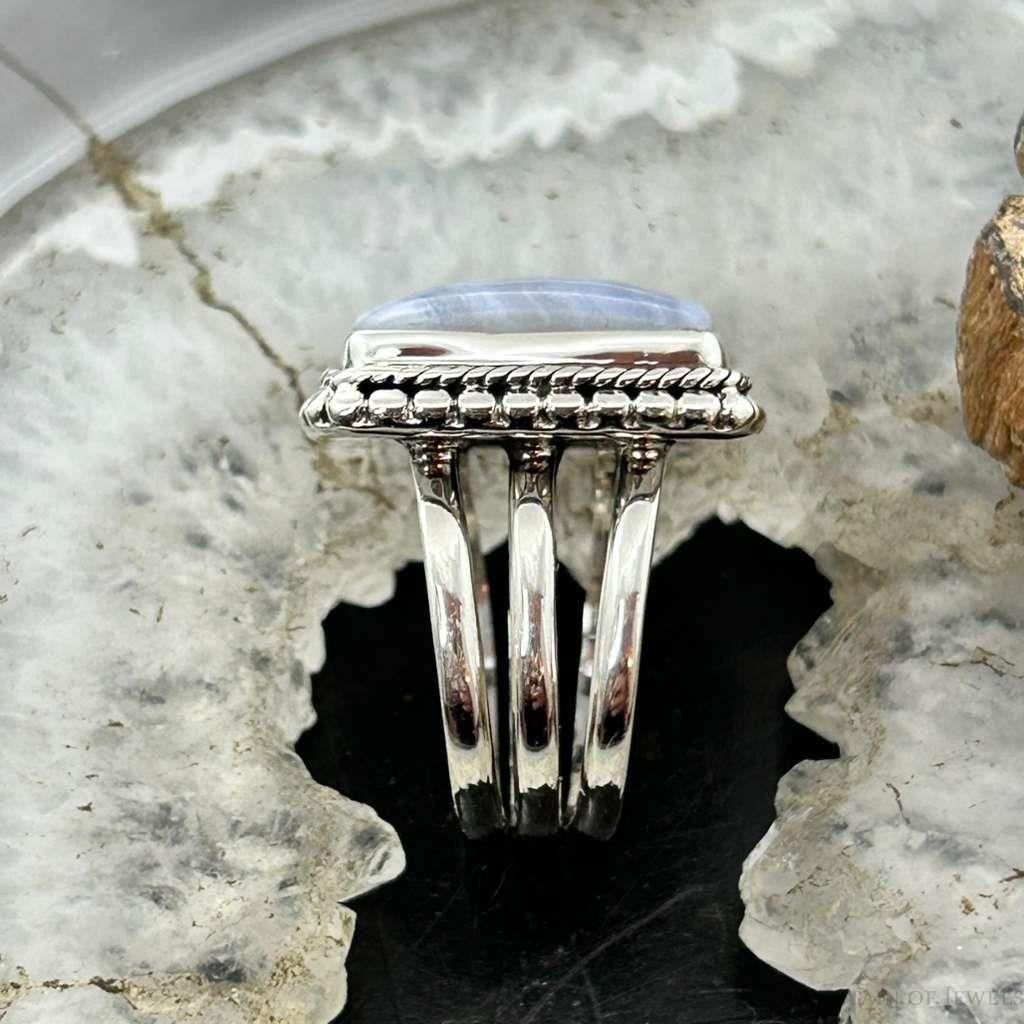 Sterling Silver Southwestern Style Square Blue Lace Agate Ring Size 7.5 For Women
