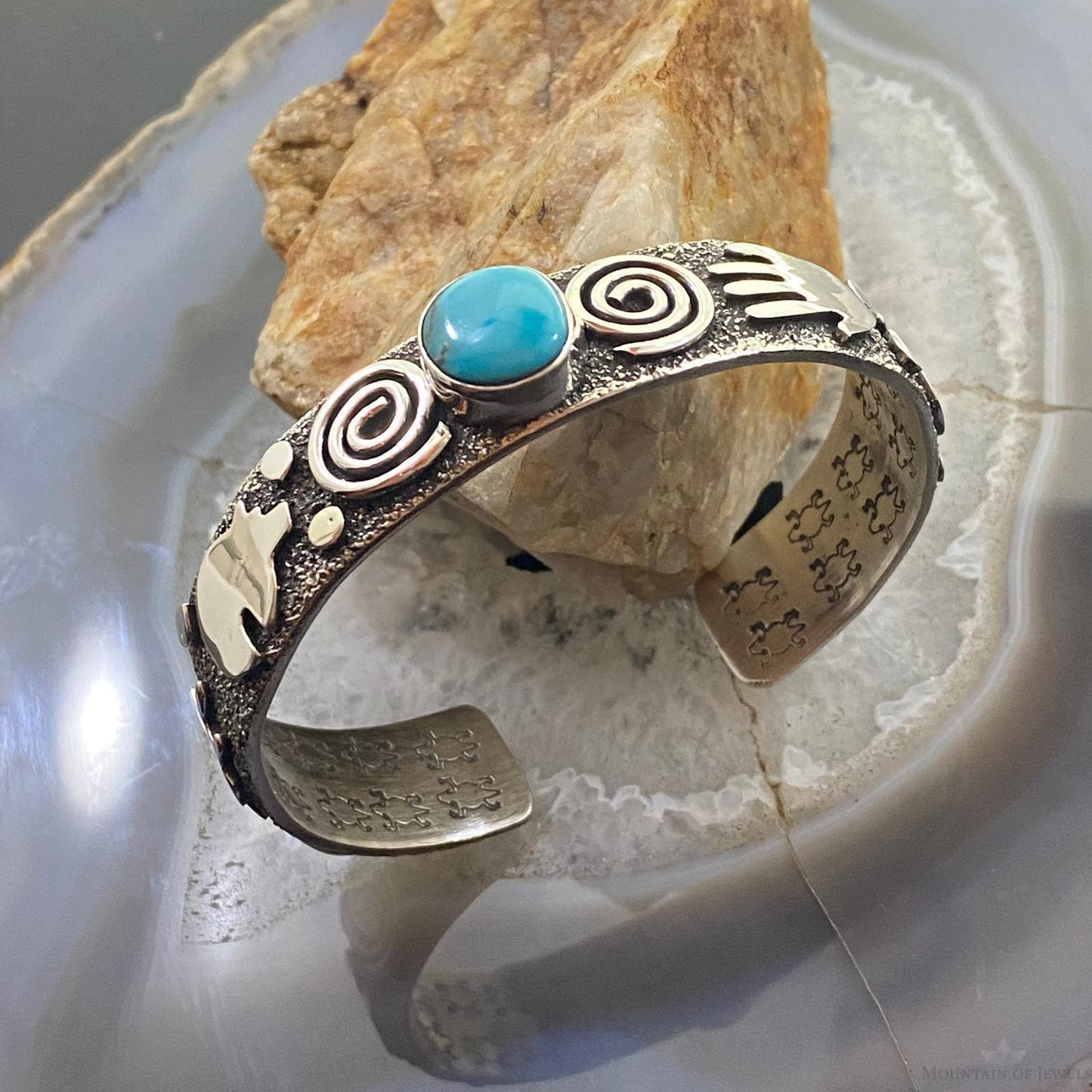 Alex Sanchez Native American Sterling Turquoise Petroglyph Bracelet For Women #2