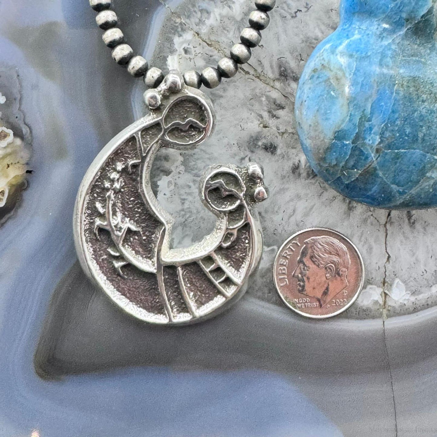 Gary Custer Native American Navajo Sterling Silver Tufa Cast Mother & Child Pendant For Women