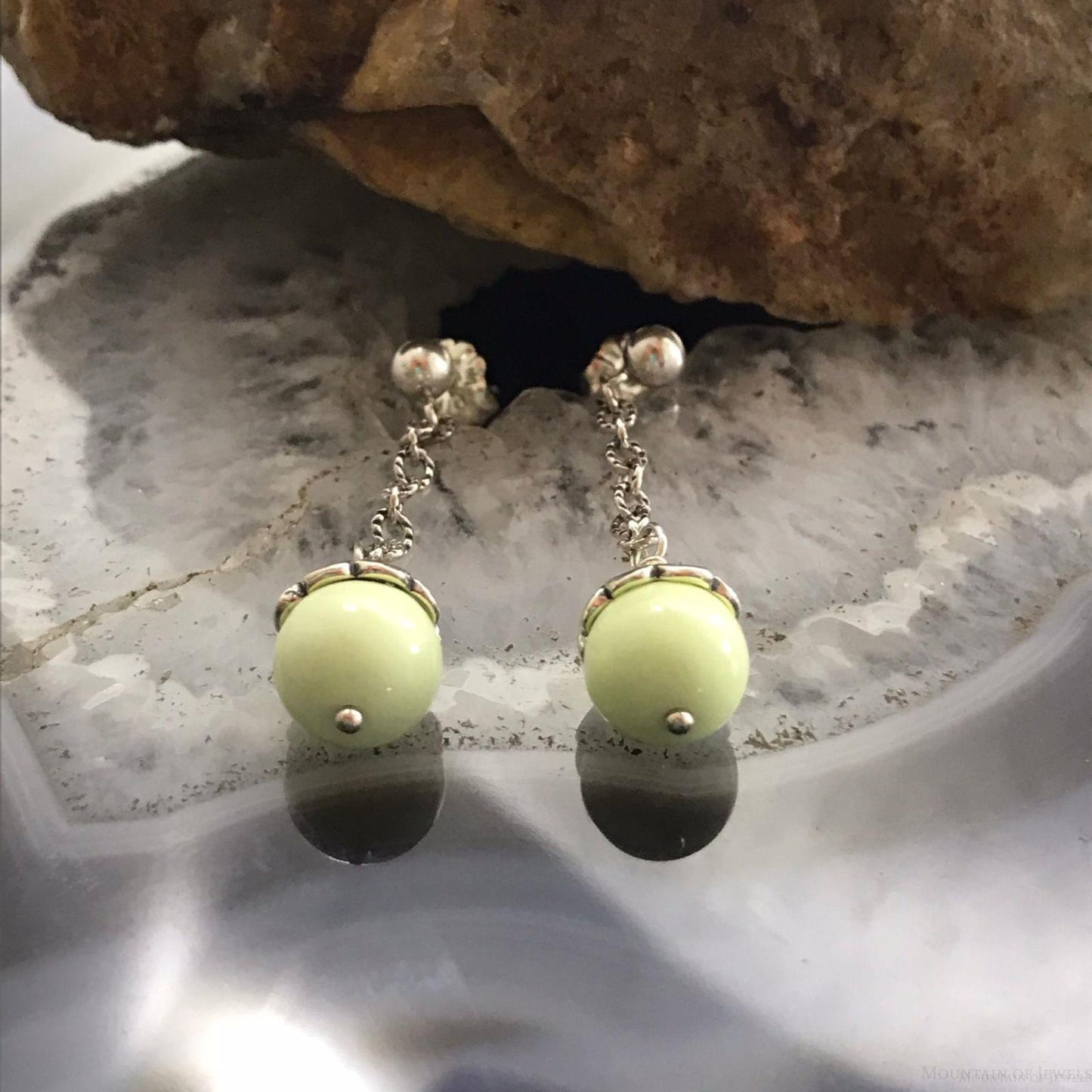 Carolyn Pollack Sterling Silver Gaspeite Bead Dangle Earrings For Women