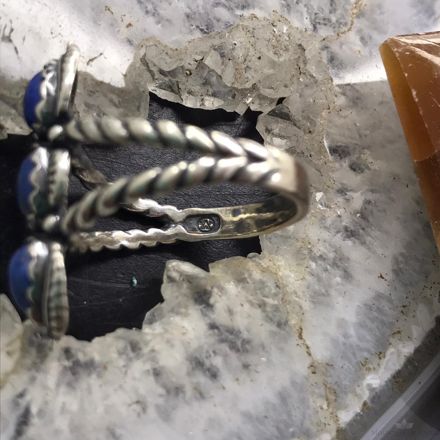 Carolyn Pollack Sterling Silver 3 Denim Lapis Decorated Ring Size 11 For Women