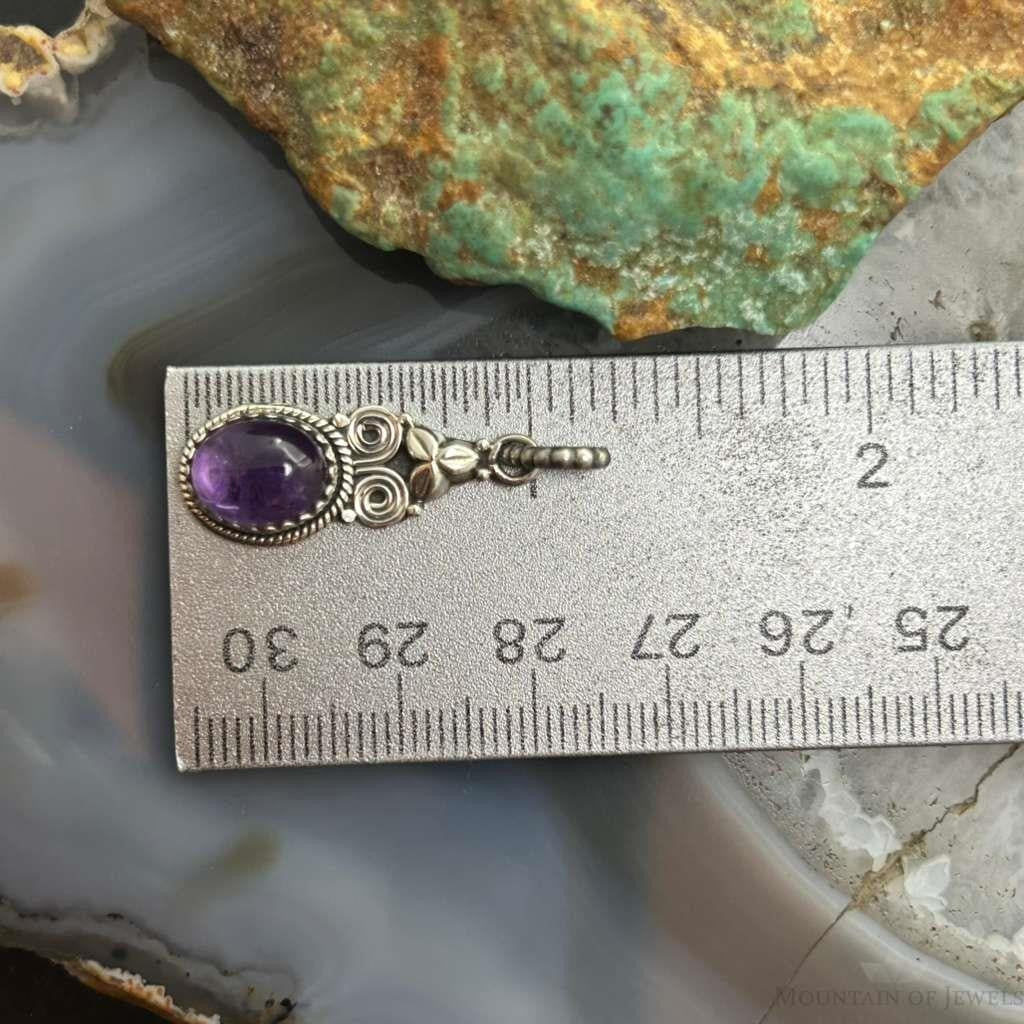Sterling Silver Southwestern Style Oval Amethyst Decorated Charm/Pendant For Women