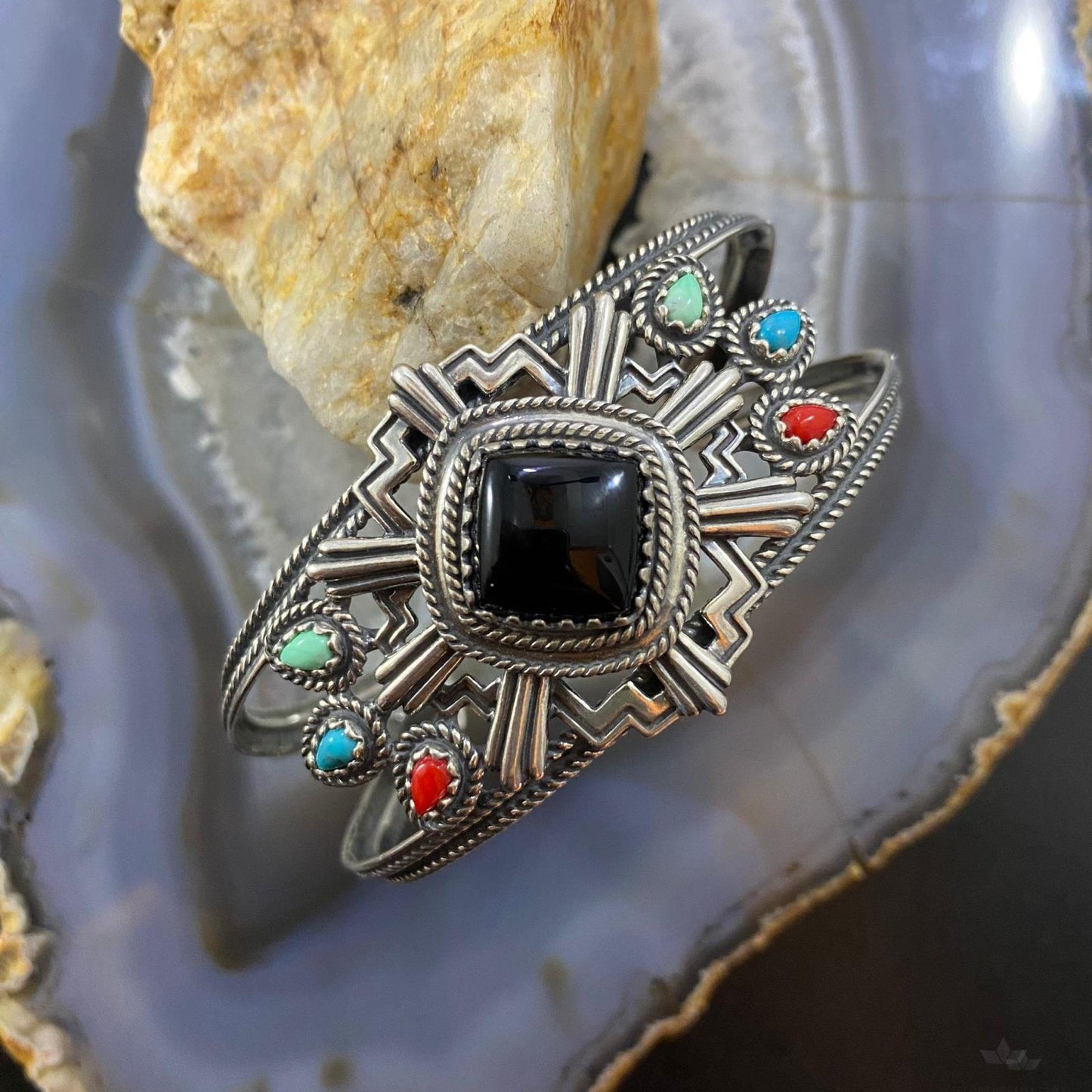 Fritz Casuse & Carolyn Pollack Sterling Silver Multistones Zia Collection Statement Bracelet For Women