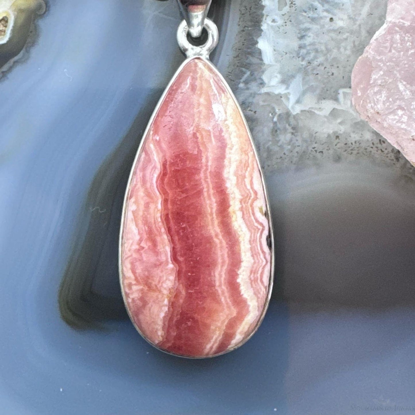 Sterling Silver Southwestern Style Teardrop Rhodochrosite Pendant For Women