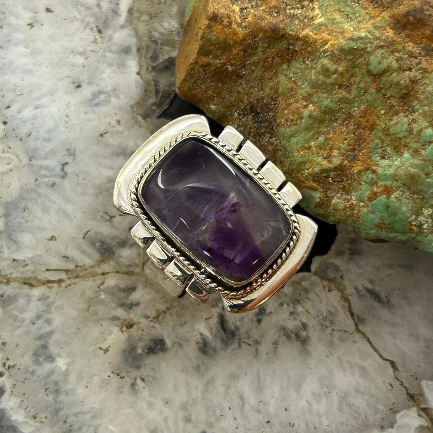 Sterling Silver Southwestern Style Star Amethyst Bar Ring Size 9 For Women