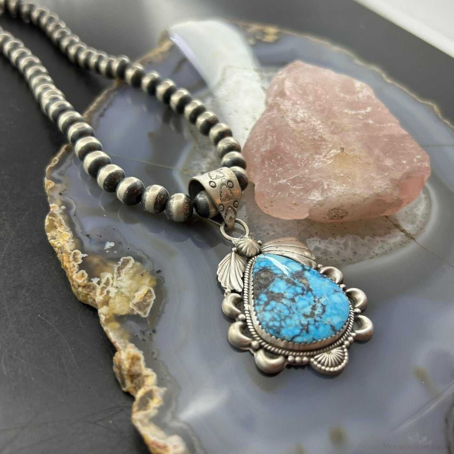 Sterling Silver Southwestern Style Wide Teardrop Kingman Turquoise Pendant For Women