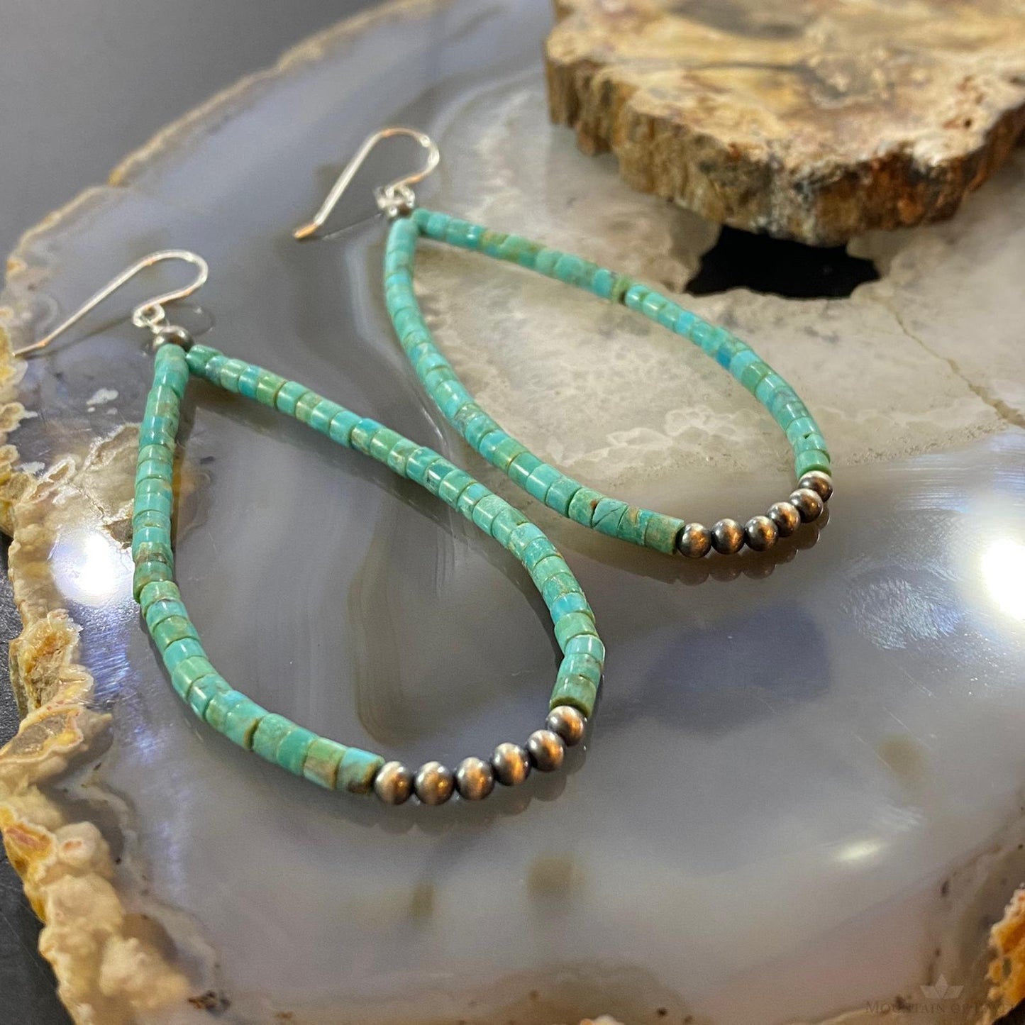Navajo Pearl Beads & Turquoise Beads 3 mm Sterling Dangle Earrings For Women