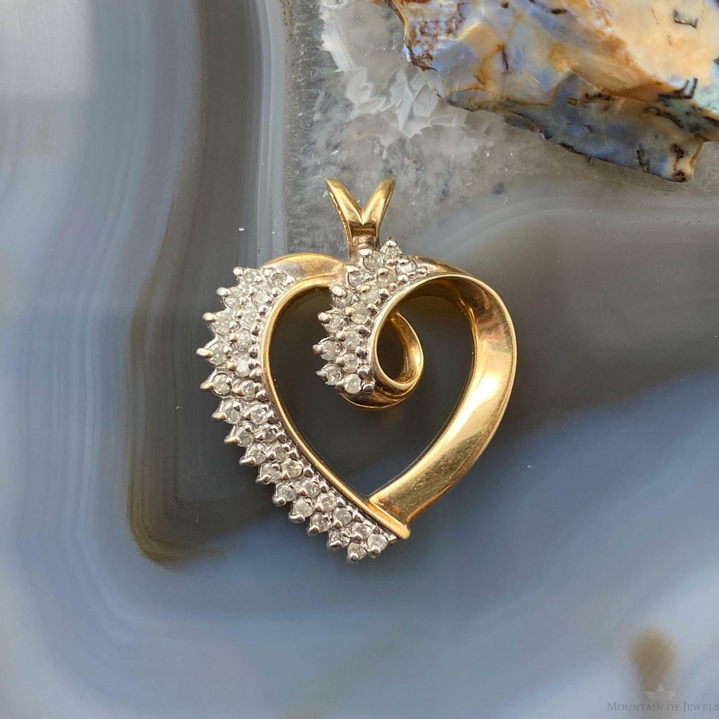 14K Yellow Gold Diamonds Heart Shape Pendant For Women