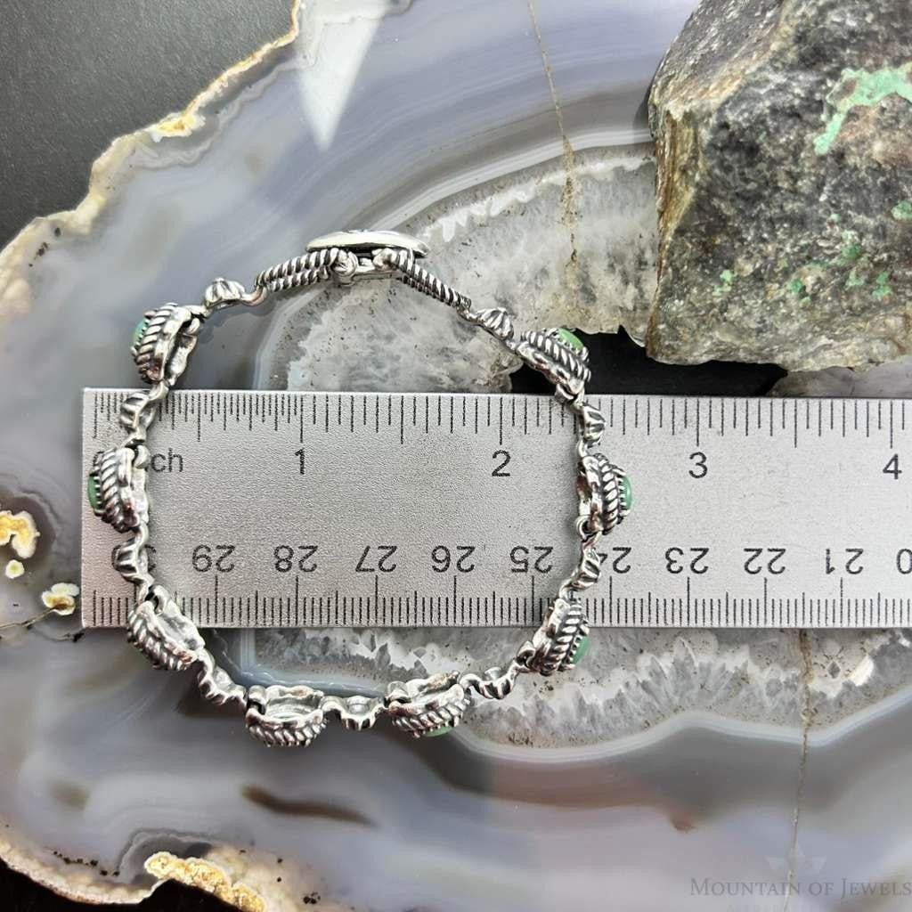 Carolyn Pollack Sterling Green Turquoise Decorated 7" Link Bracelet For Women