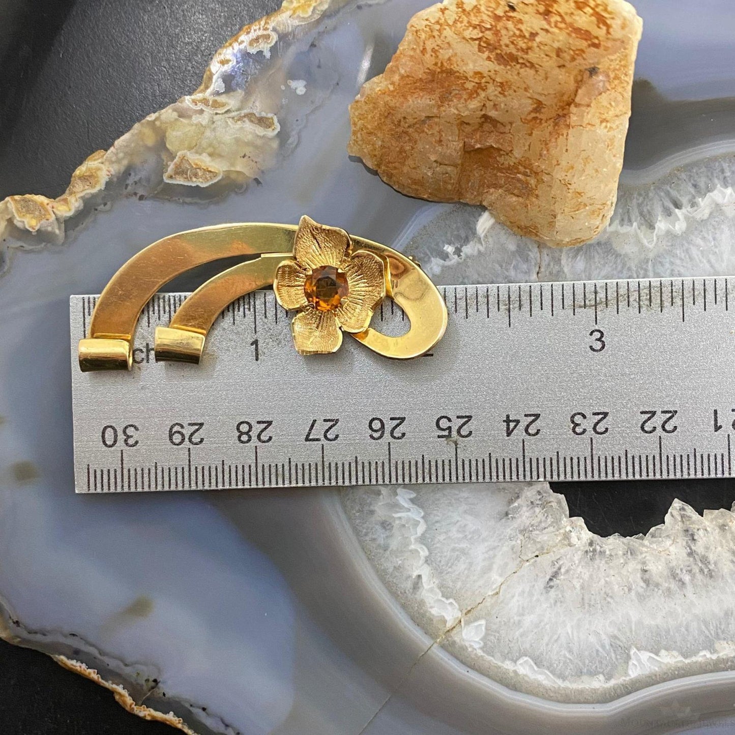 Vintage 14K Yellow Gold & Citrine Floral Brooch For Women