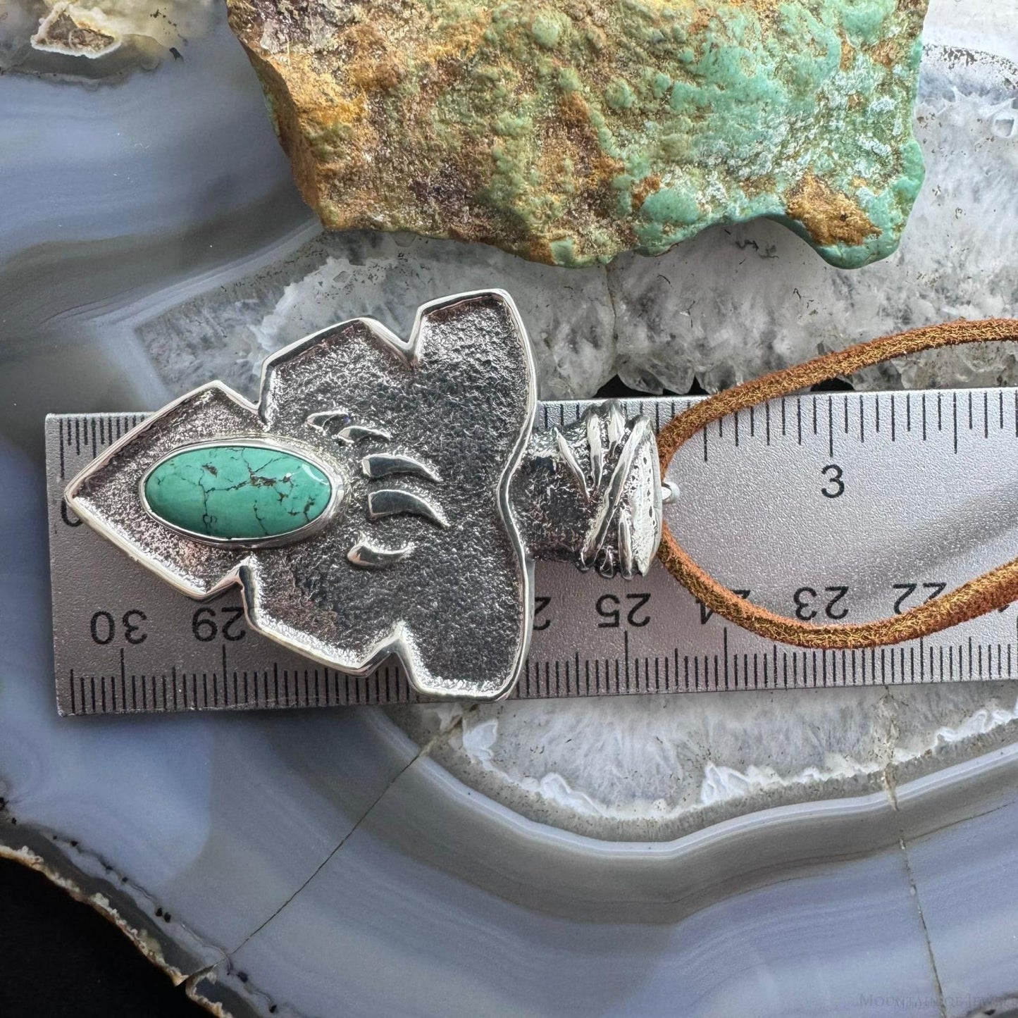 Gary Custer Sterling Silver  Tufa Cast Turquoise Bear Claw Arrowhead Unisex Pendant