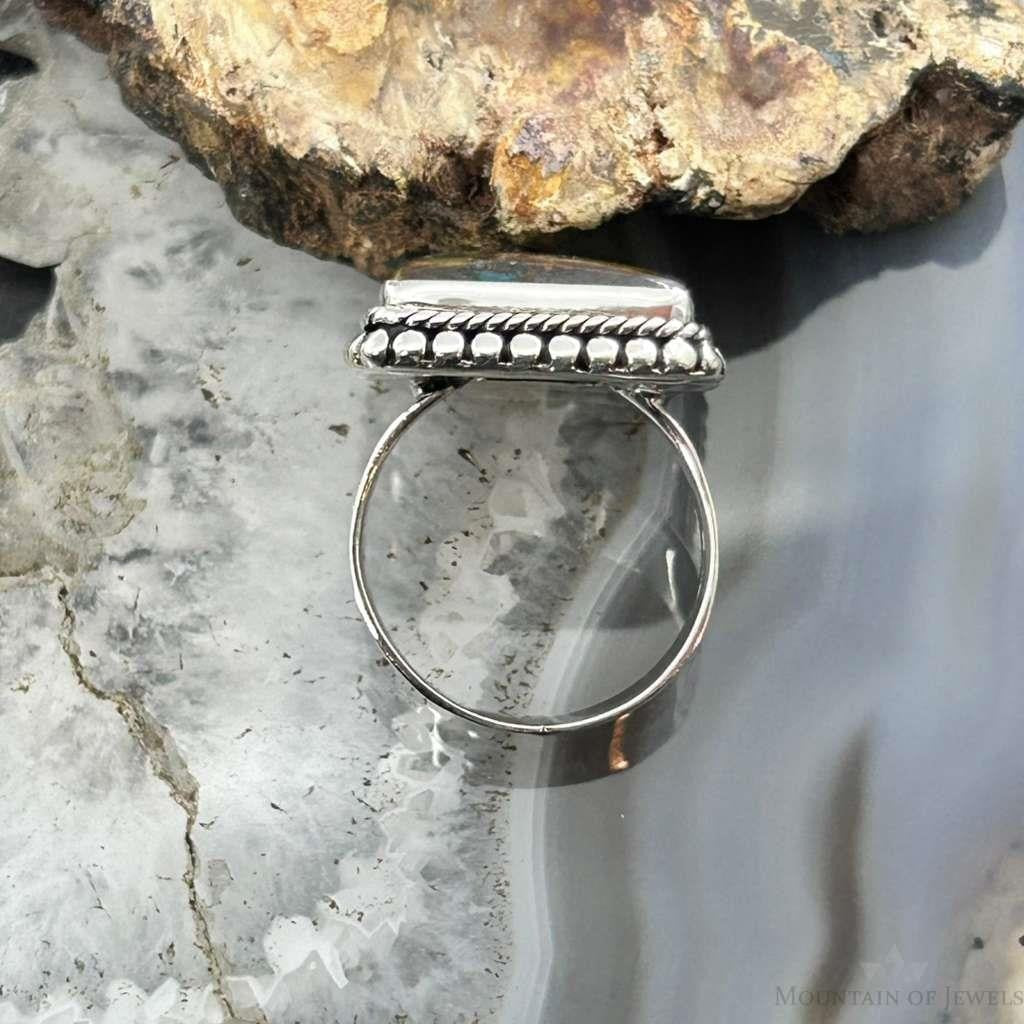 Sterling Silver Southwestern Style Chrysocolla Decorated Bar Ring Size 7.5 For Women