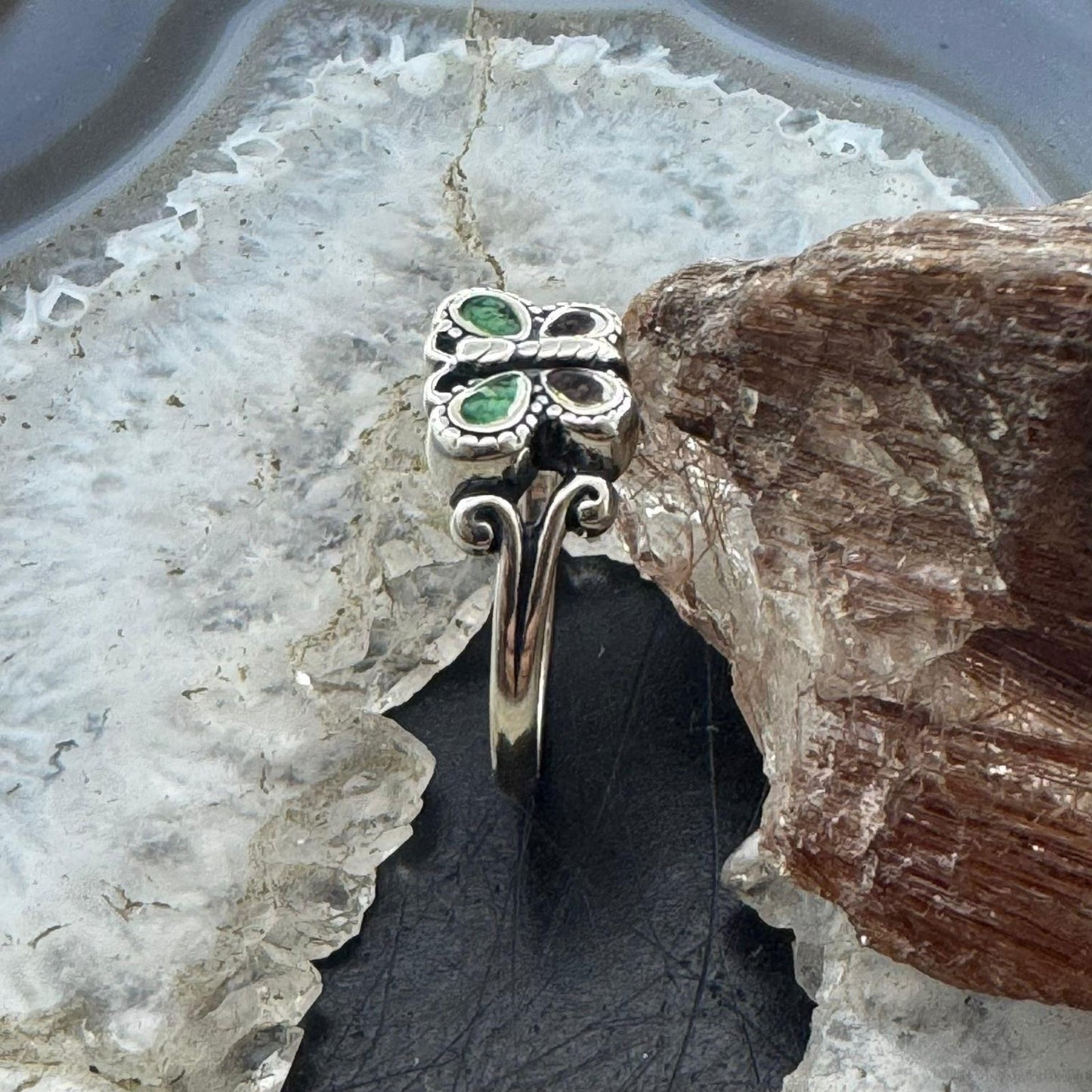 Carolyn Pollack Sterling Silver Turquoise & Amethyst Chip Inlay Butterfly Ring For Women