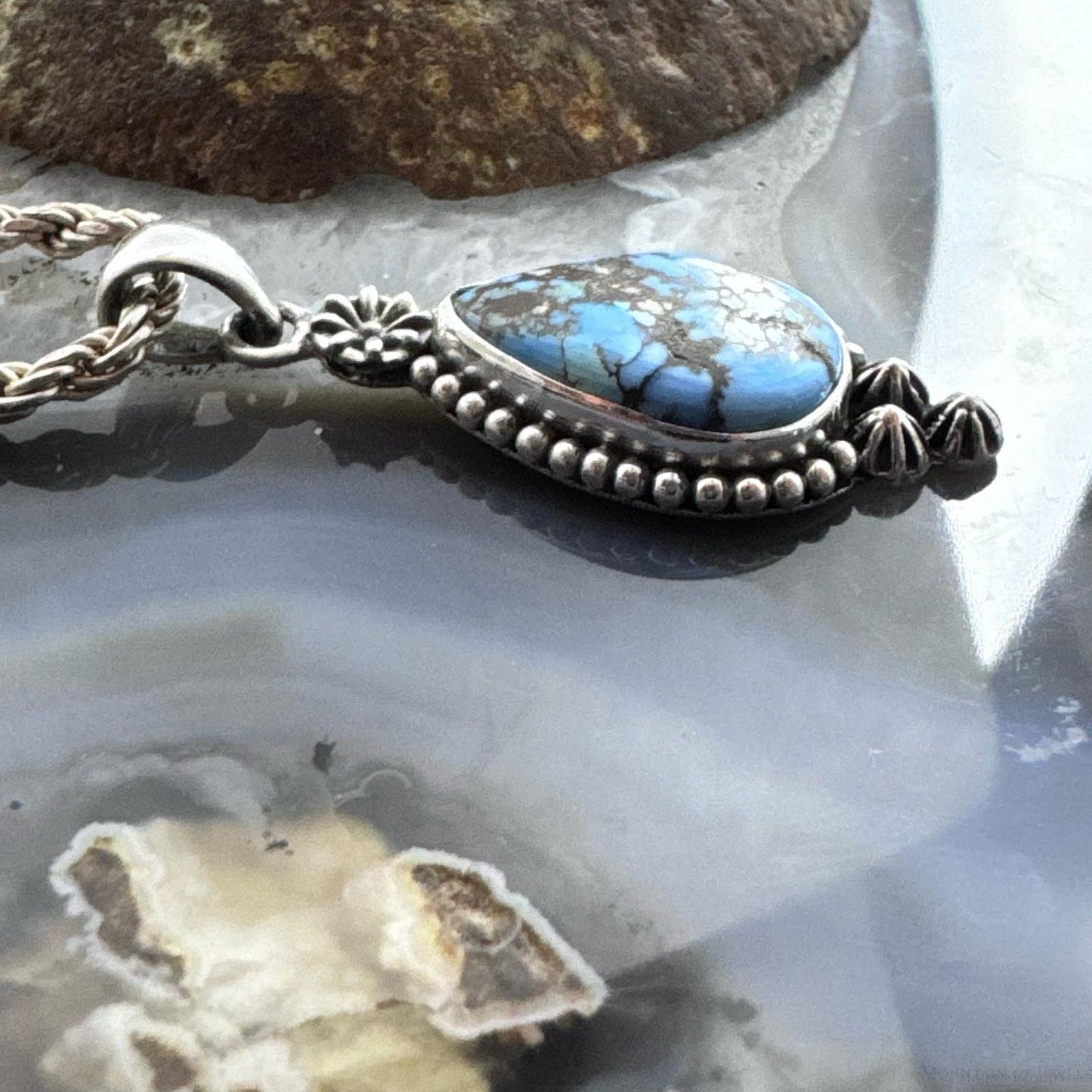 Sterling Silver Southwestern Style Teardrop Golden Hill Turquoise Decorated Pendant For Women