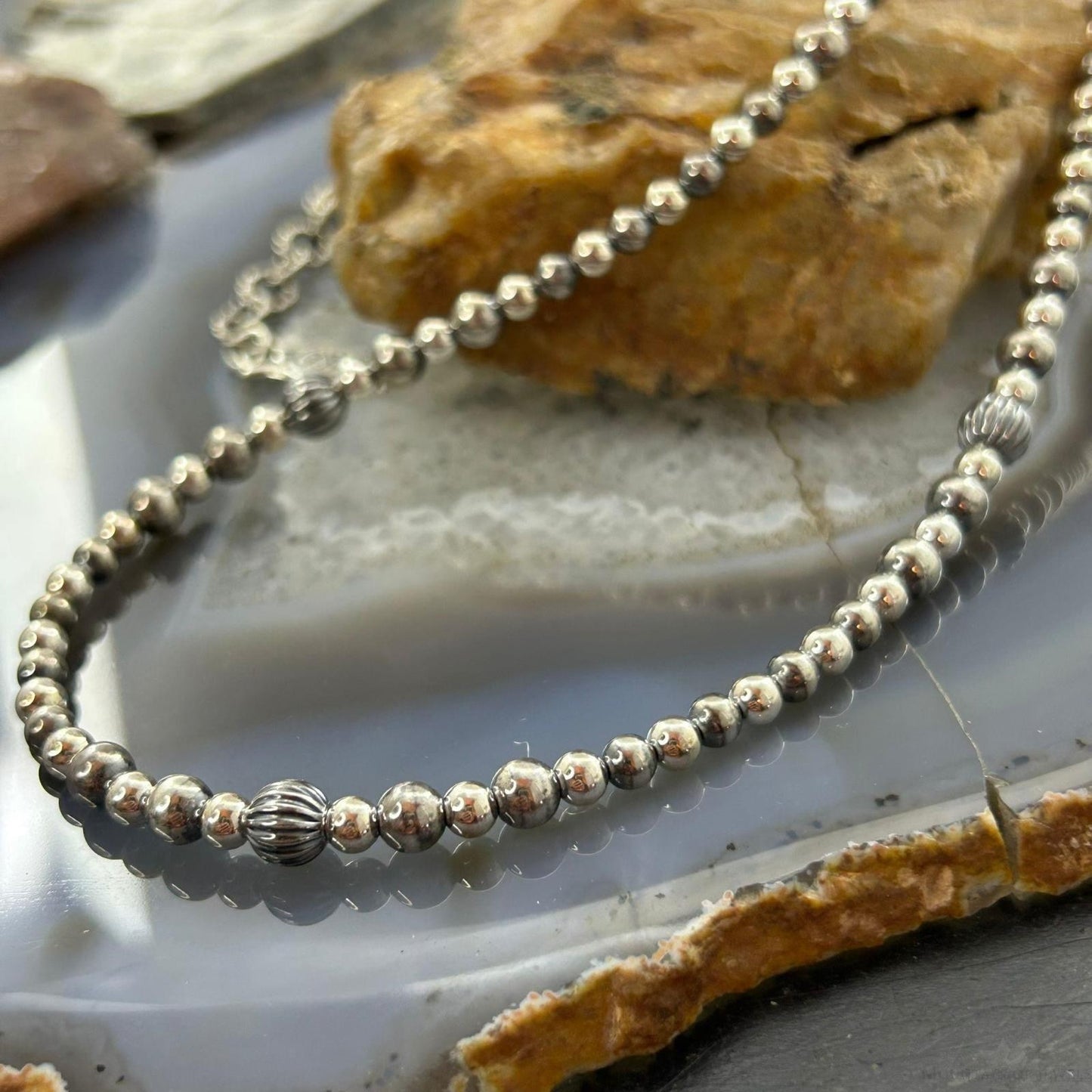 Carolyn Pollack Sterling Silver Decorated 3mm-6mm Graduated Beaded Necklace For Women