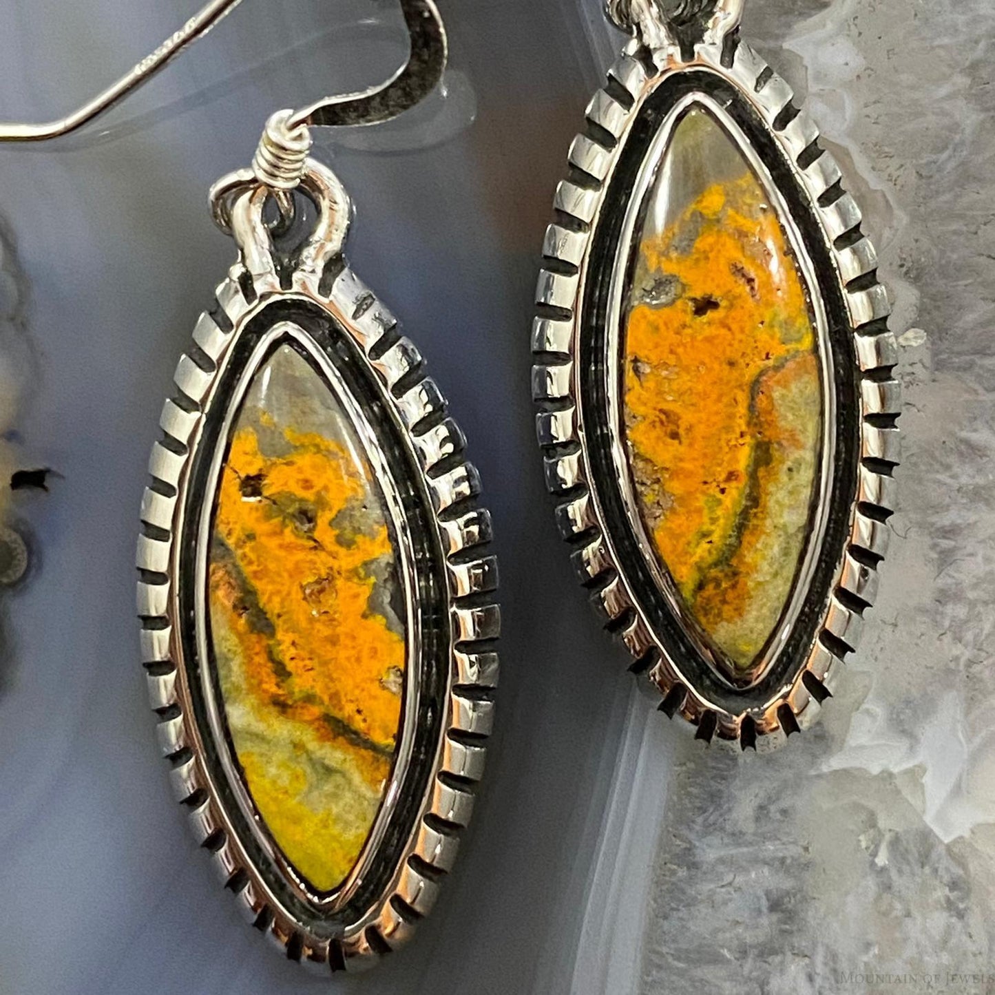 Native American Sterling Marquise Bumblebee Jasper Dangle Earrings For Women #1