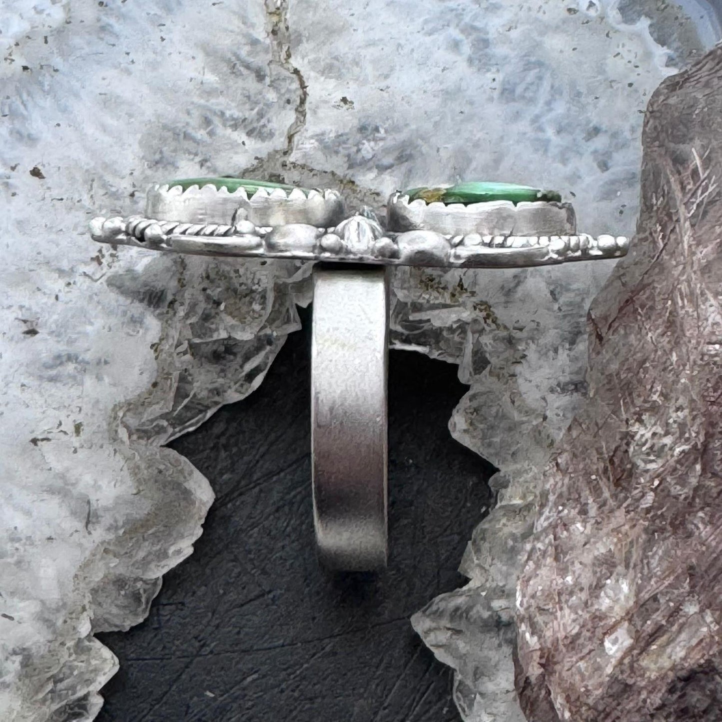 Sterling Silver Southwestern Style 2 Sonora Gold Turquoise Decorated Adjustable Ring For Women