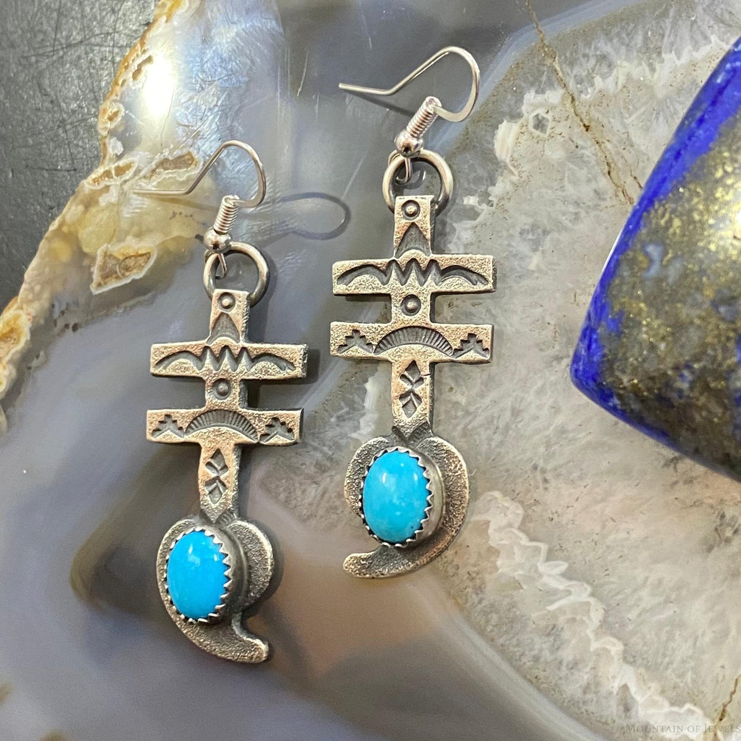 Kevin Billah Native American Sterling Silver Turquoise Cross & Heart Dangle Earrings For Women