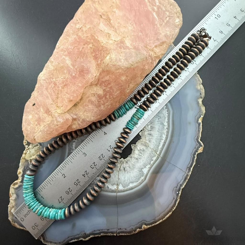 Southwestern Style Turquoise & 8mm Copper Navajo Pearl Saucer 18"-20" Necklace For Women