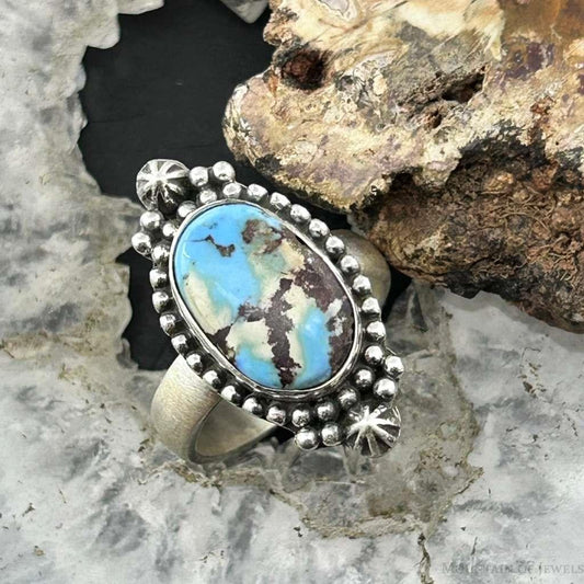 Sterling Silver Southwestern Style Oval Golden Hill Turquoise Adjustable Ring For Women #15