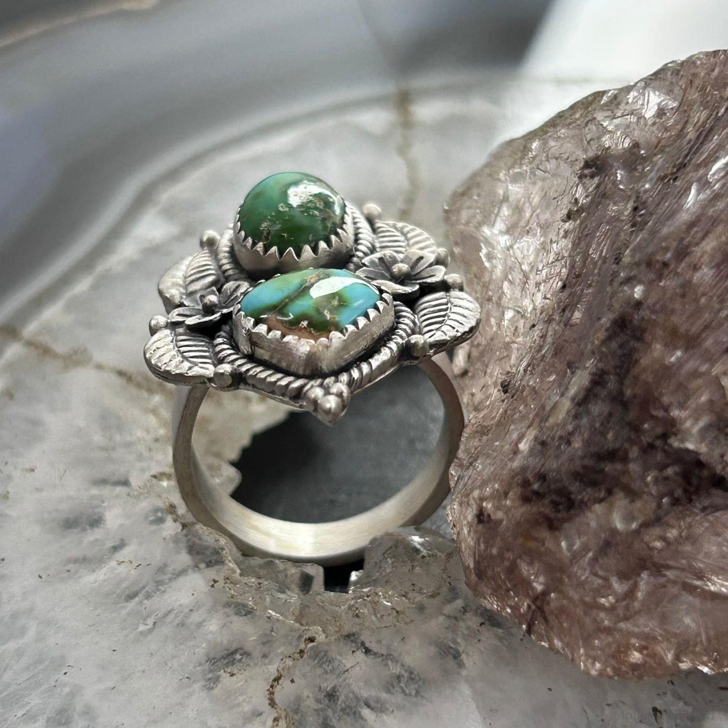 Sterling Silver Southwestern Style 2 Sonora Gold Turquoise Adjustable Ring For Women