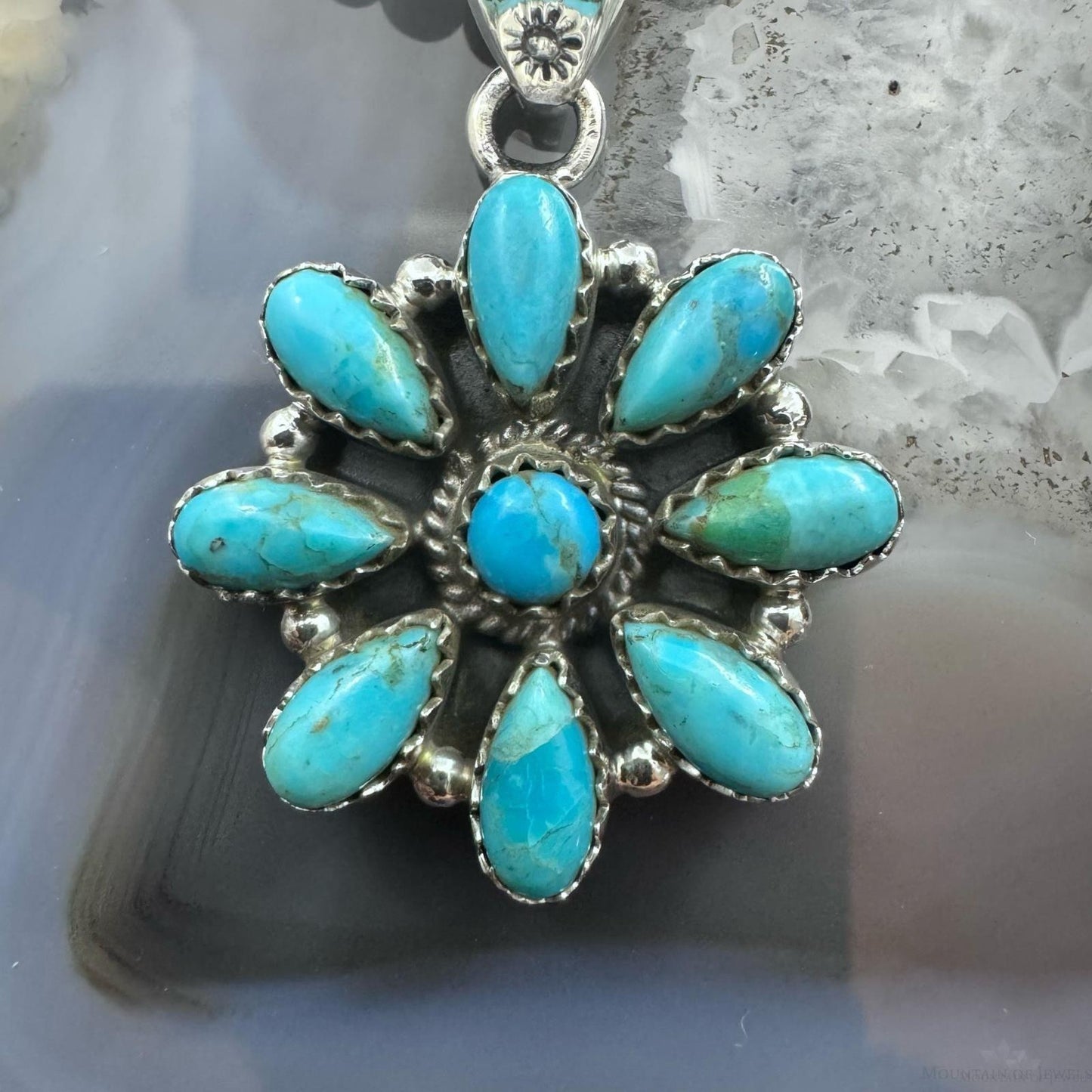Sterling Silver Southwestern Style Turquoise Decorated Cluster Pendant For Women