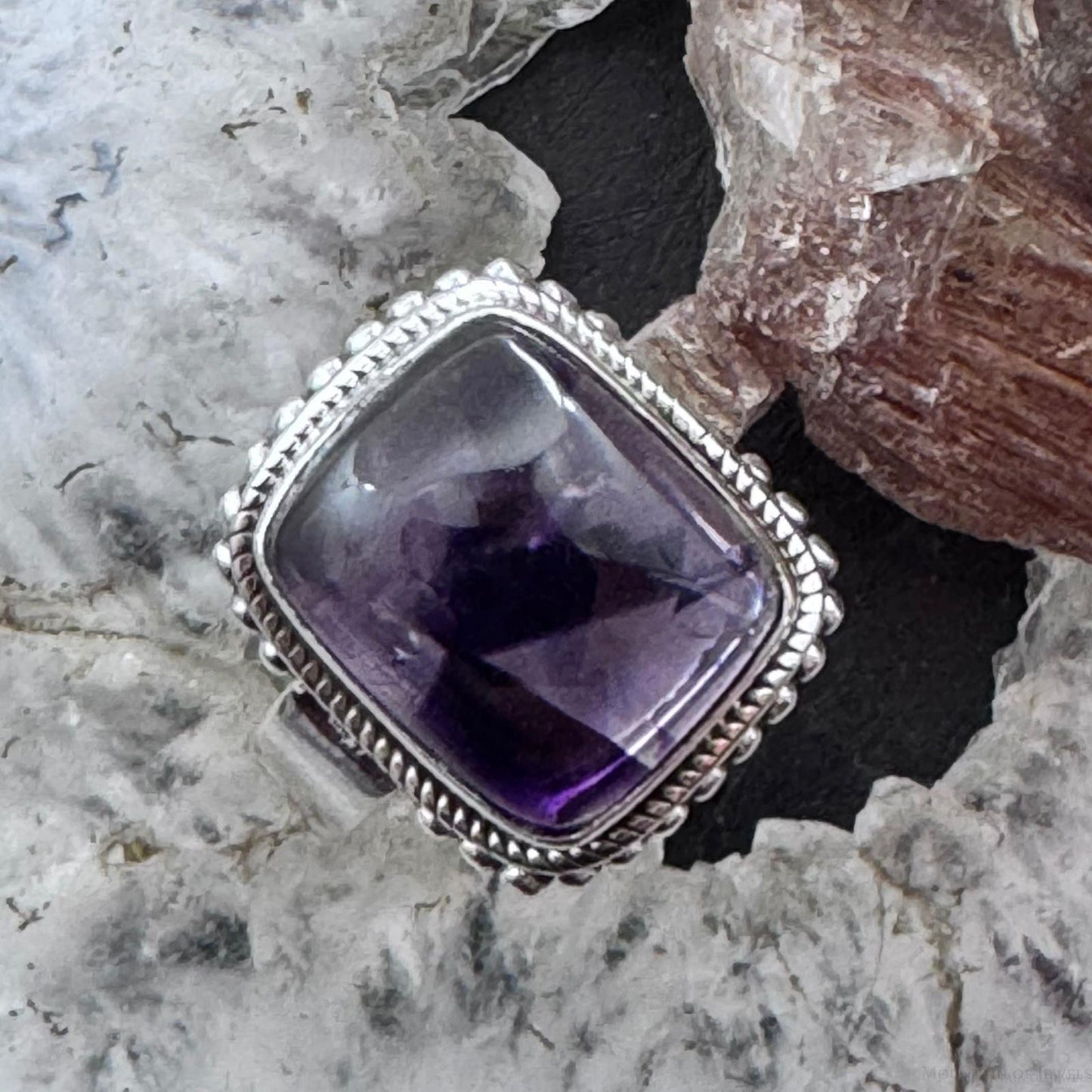 Sterling Silver Southwestern Style Square Star Amethyst Ring Size 8.75 For Women