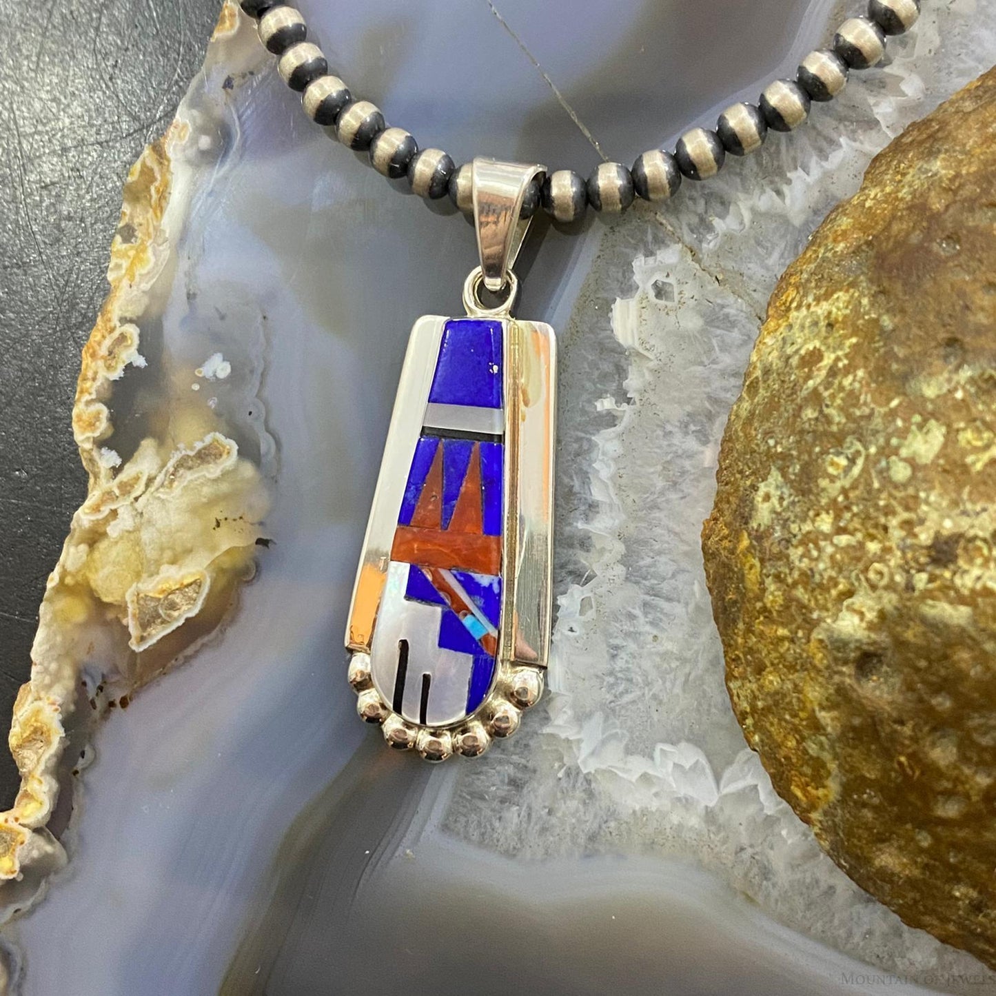 Raylan & Patty Edaakie Zuni Sterling Silver Lapis & MOP Inlay Pendant For Women